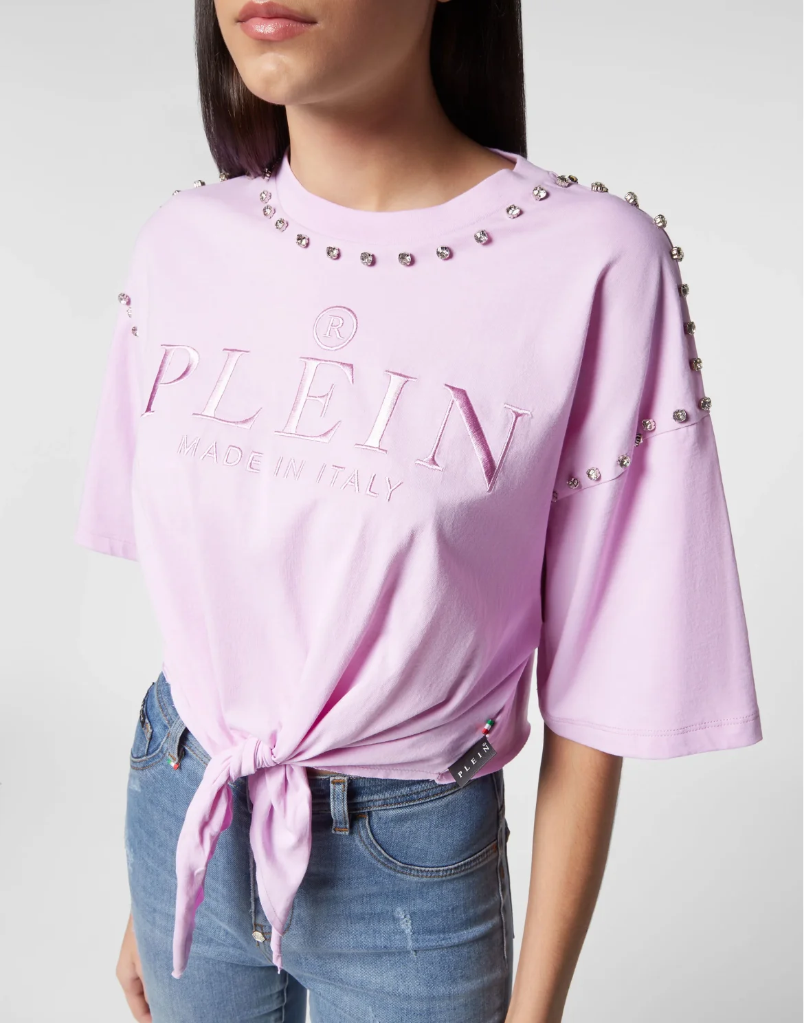 Cropped T-shirt With Tie Detail Iconic Plein, цвет: Розовый