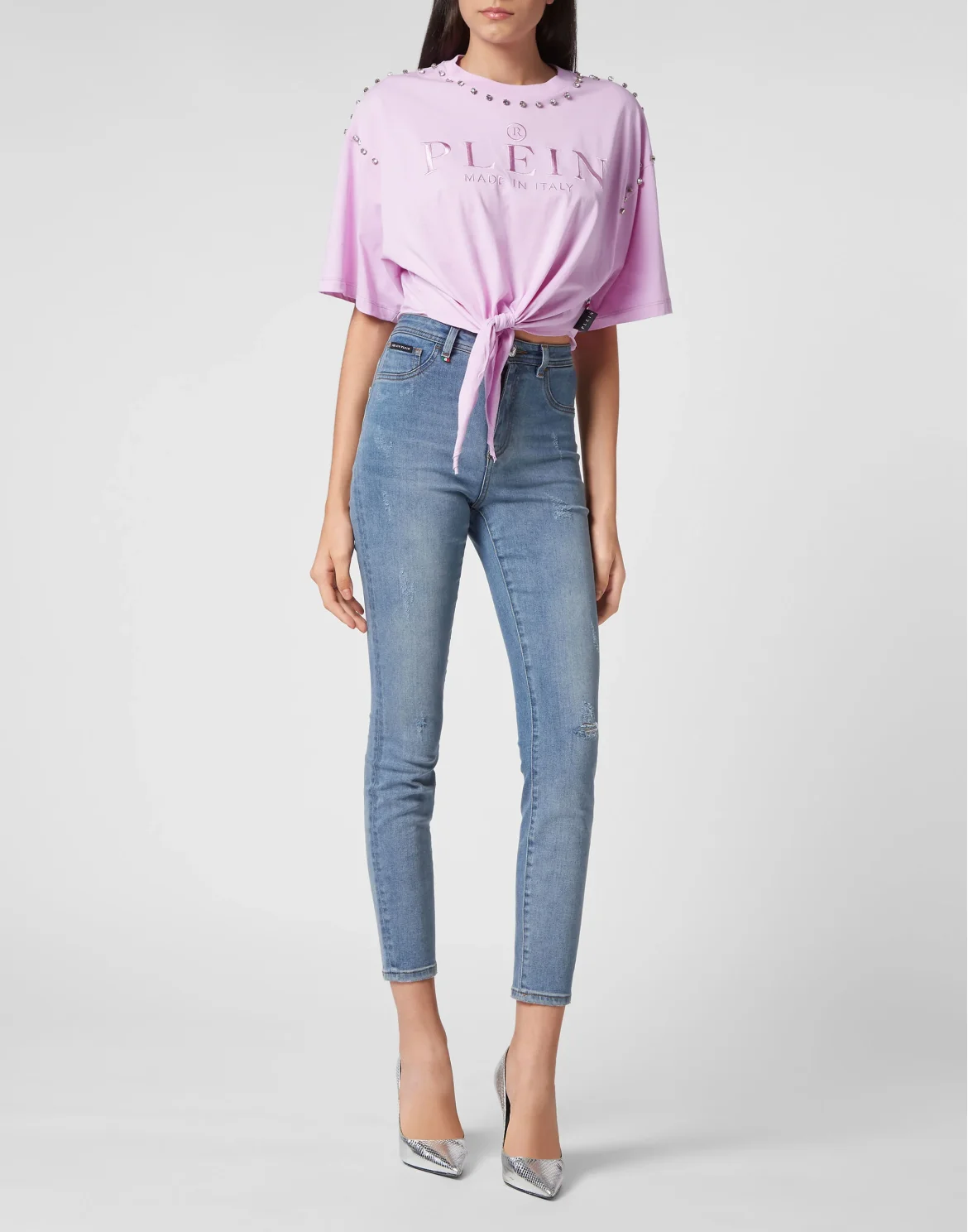 Cropped T-shirt With Tie Detail Iconic Plein, цвет: Розовый