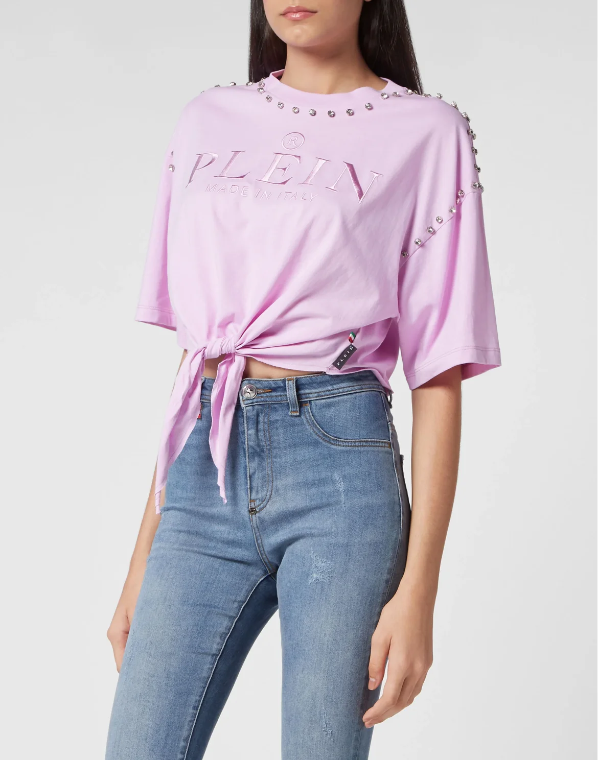 Cropped T-shirt With Tie Detail Iconic Plein, цвет: Розовый