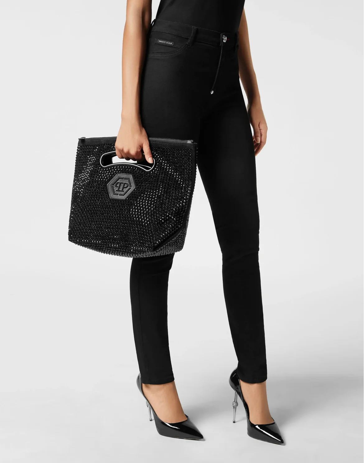 Medium Suede Shoulder Bag Crystal, цвет: Черный
