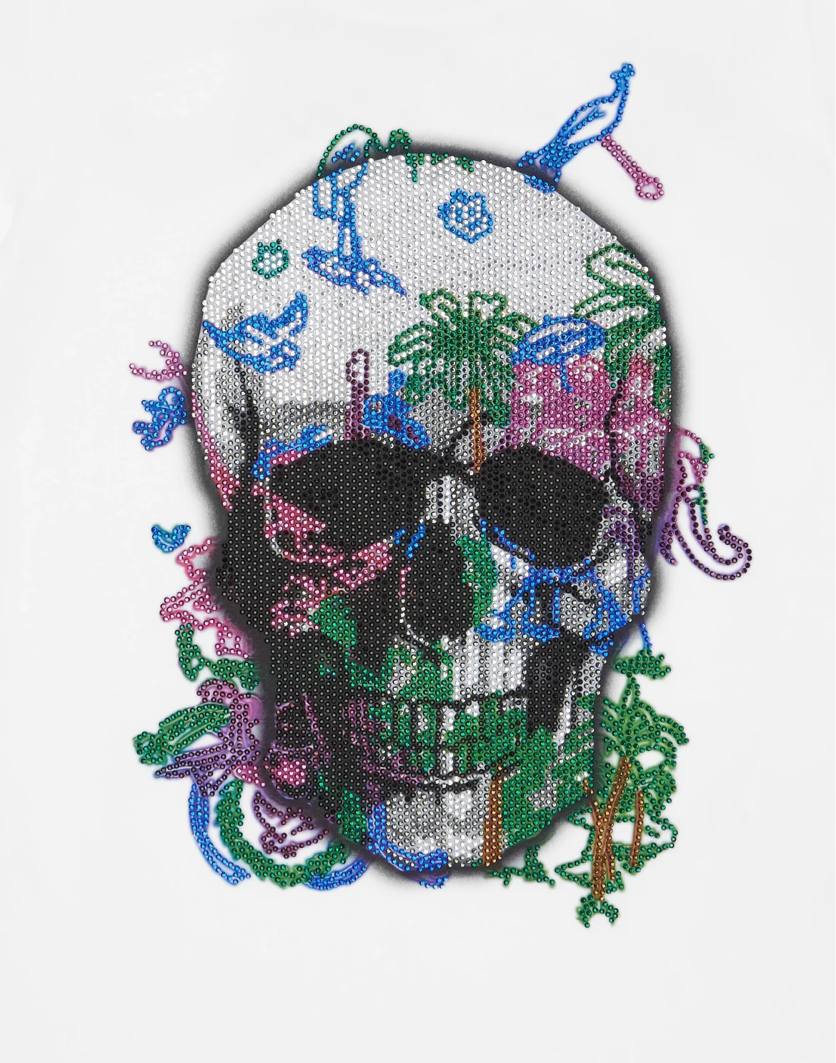 Embroidered T-shirt Round Neck SS with Crystals Skull, цвет: Белый