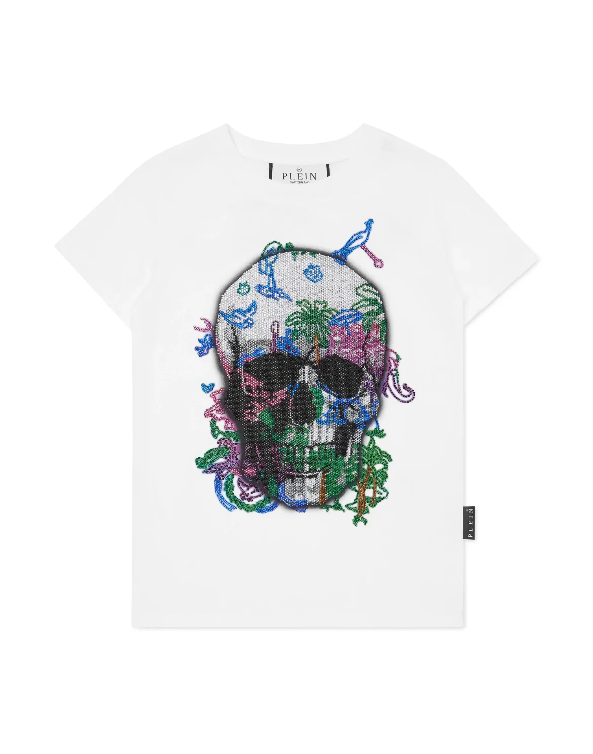 Embroidered T-shirt Round Neck SS with Crystals Skull, цвет: Белый