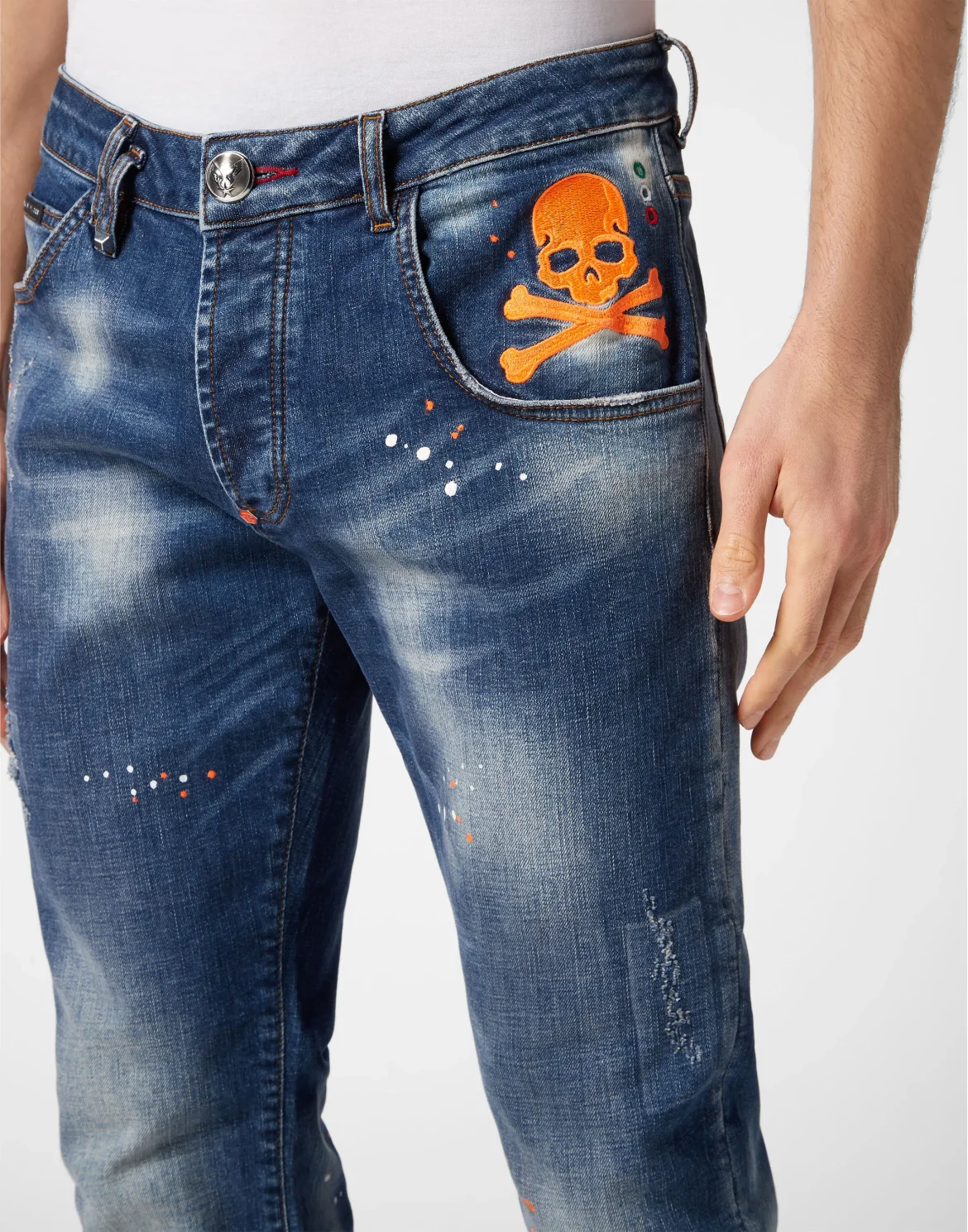 Denim Trousers Super Straight Cut Skull&Bones, цвет: Оранжевый