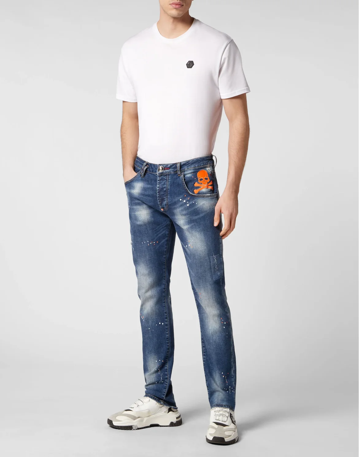 Denim Trousers Super Straight Cut Skull&Bones, цвет: Оранжевый