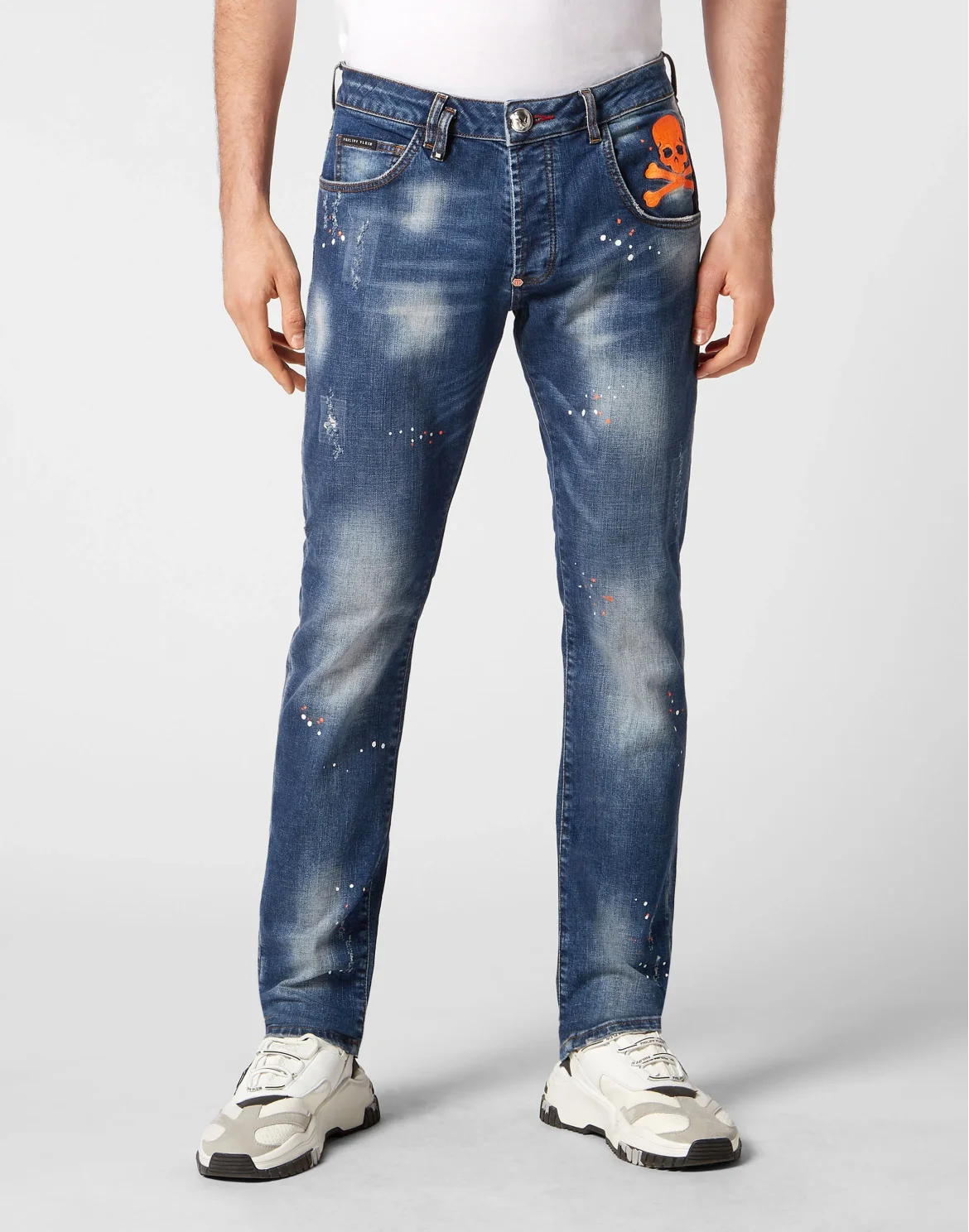 Denim Trousers Super Straight Cut Skull&Bones, цвет: Оранжевый