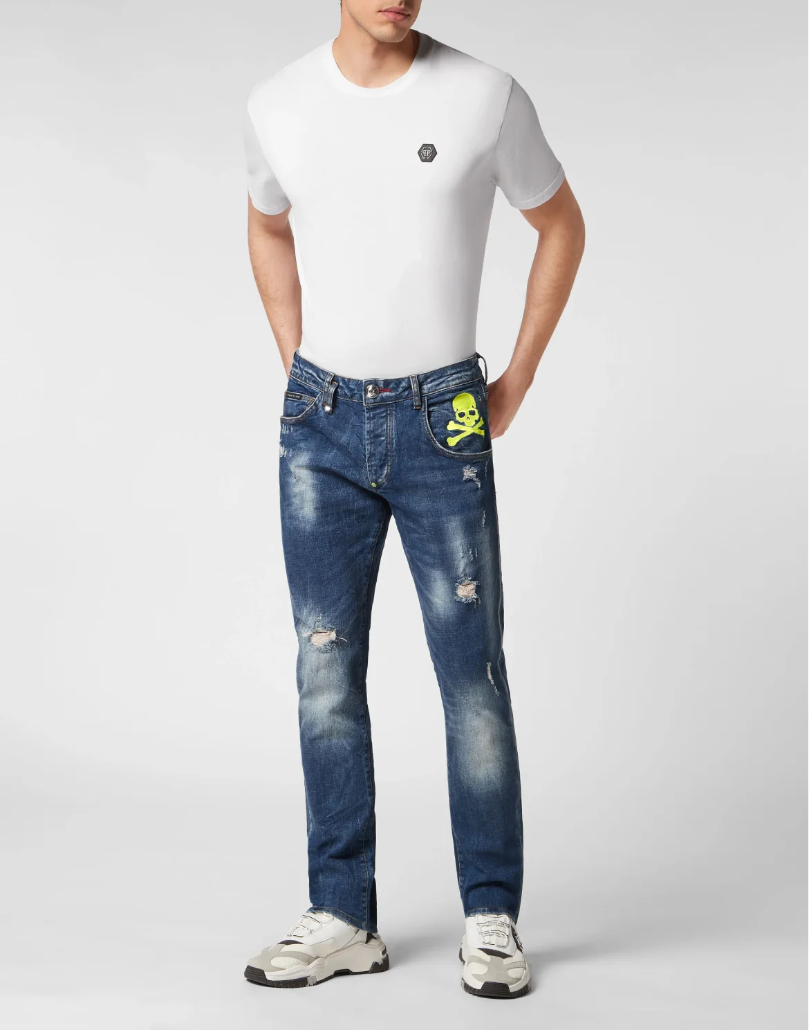 Denim Trousers Super Straight Cut Skull&Bones, цвет: Синий