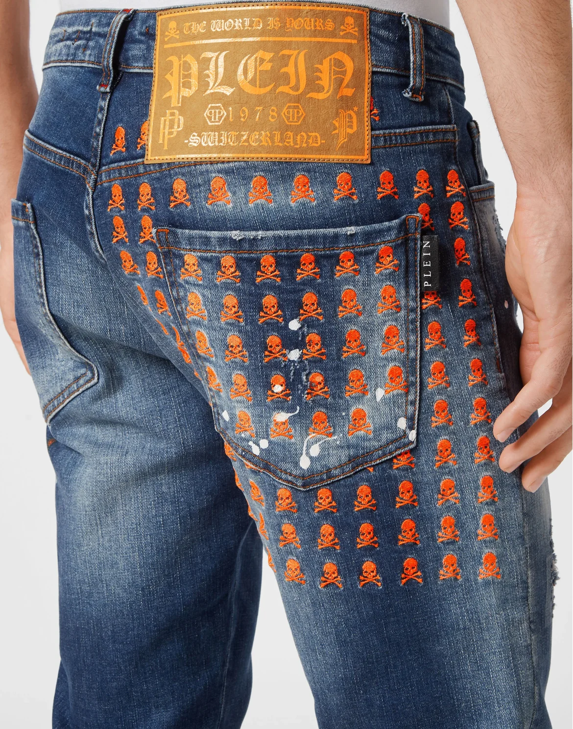 Denim Trousers Super Straight Cut Skull&Bones, цвет: Оранжевый