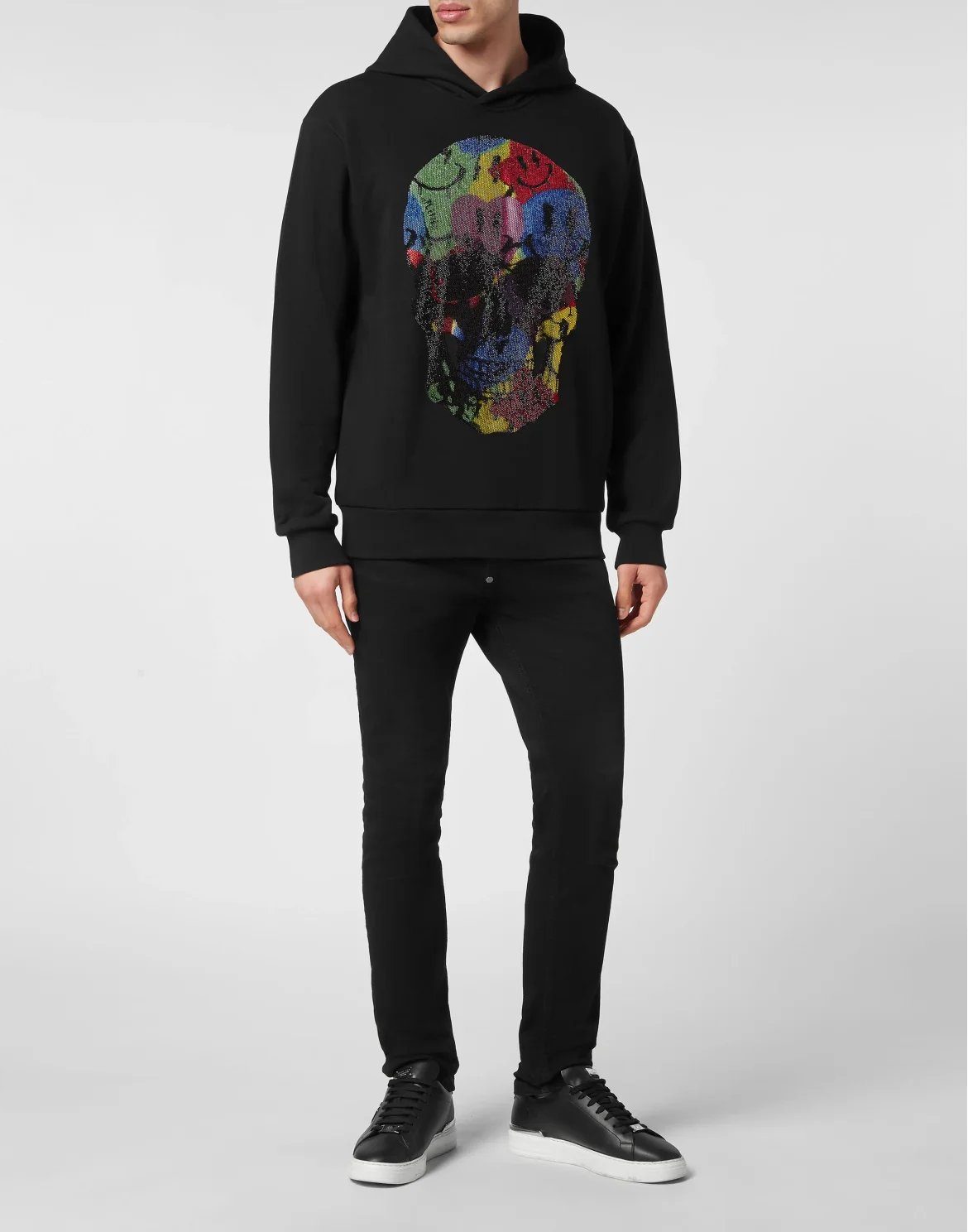 Hoodie Sweatshirt with Crystals Smile, цвет: Черный