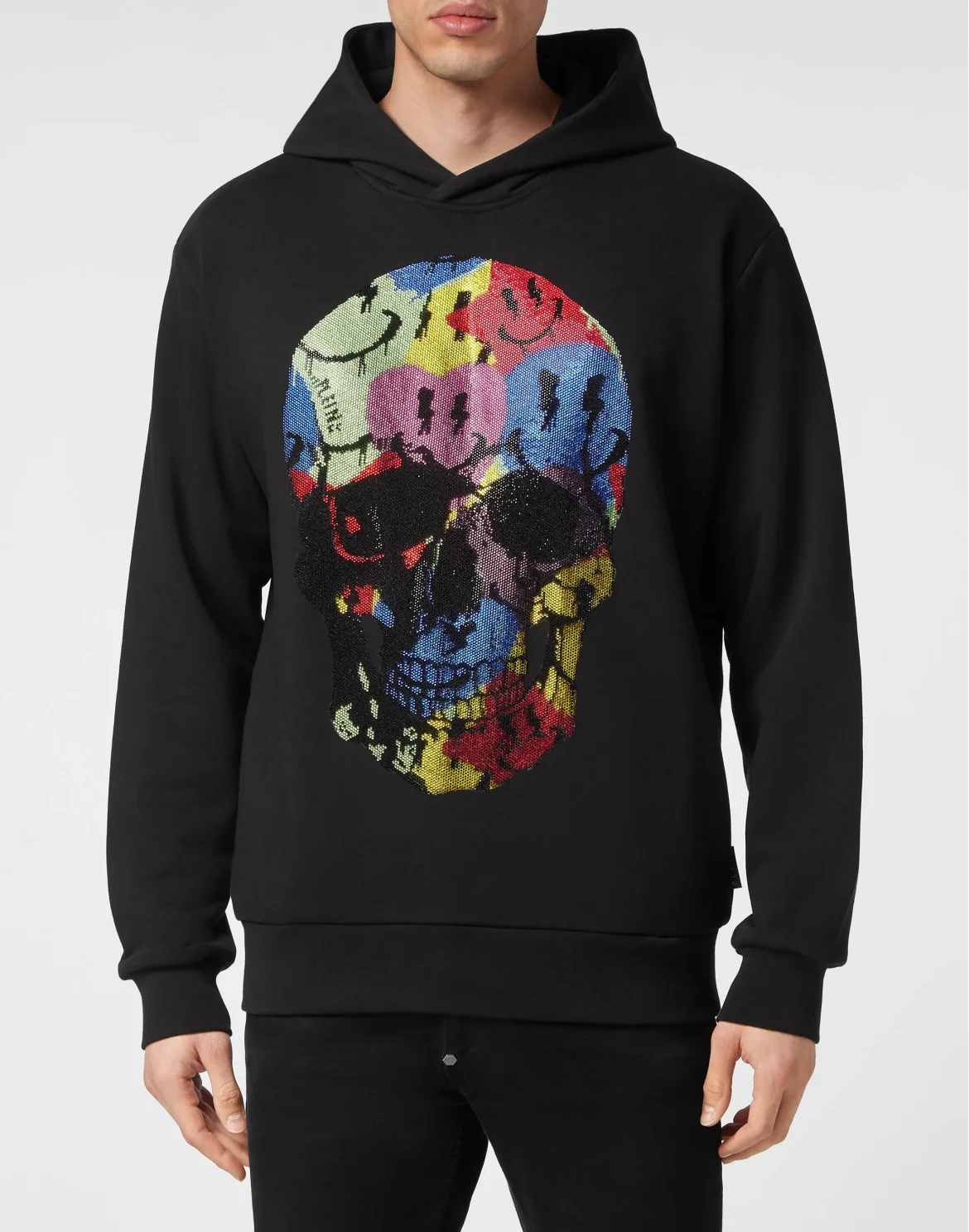 Hoodie Sweatshirt with Crystals Smile, цвет: Черный
