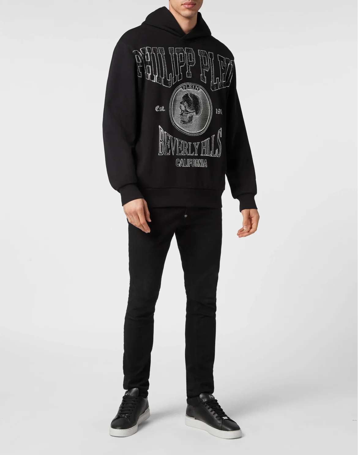 Hoodie Sweatshirt with Crystals, цвет: Черный