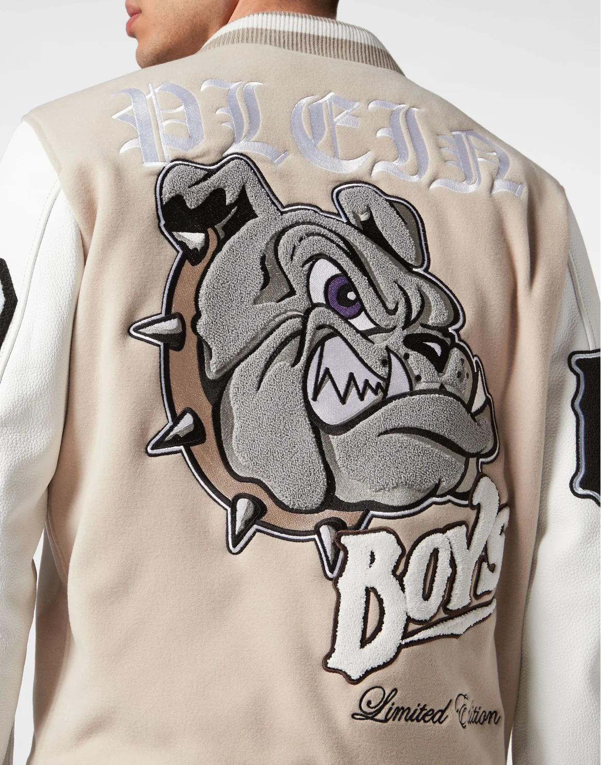 Woolen Cloth College Bomber with Leather Arms Bulldogs, цвет: Бежевый