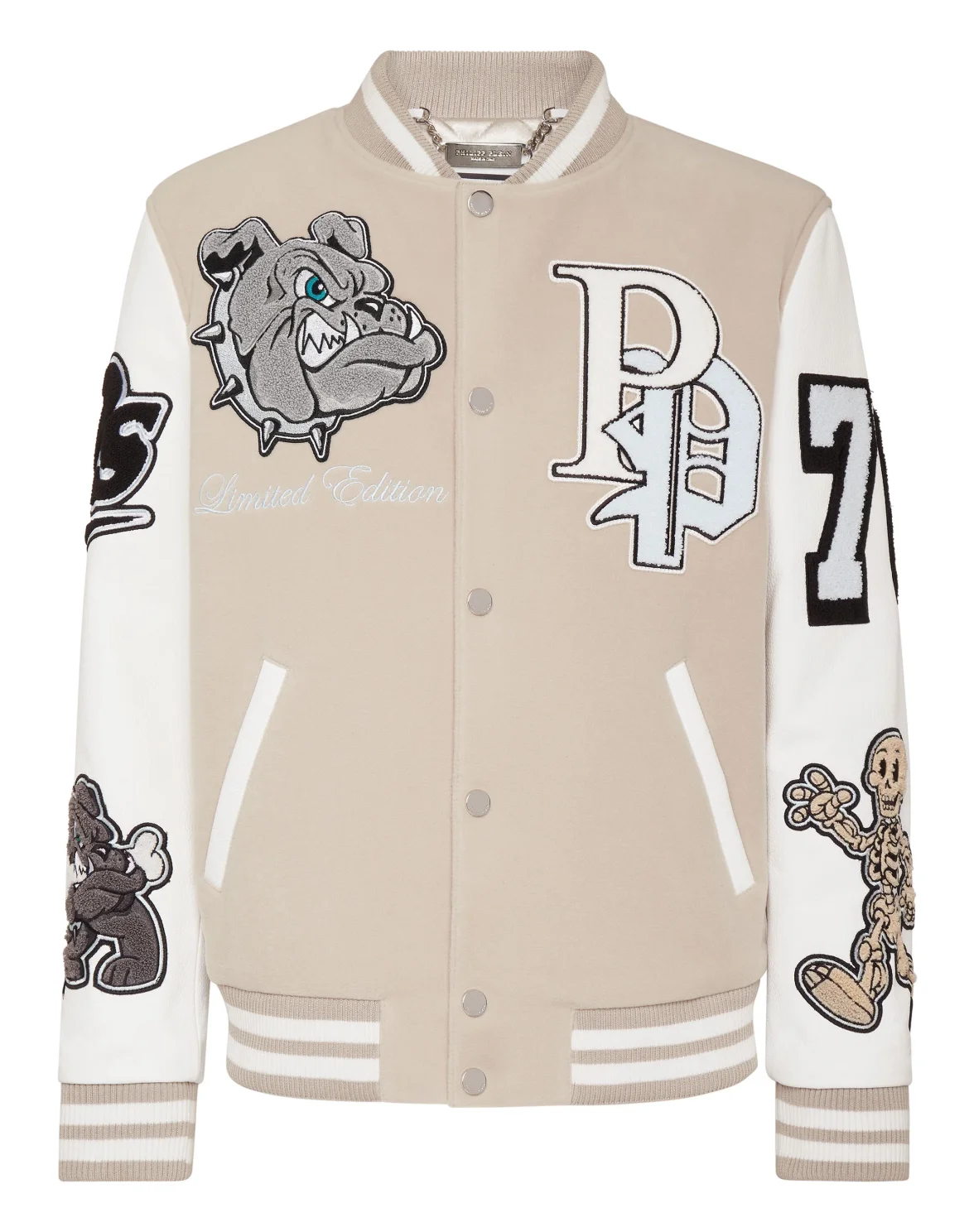 Woolen Cloth College Bomber with Leather Arms Bulldogs, цвет: Бежевый