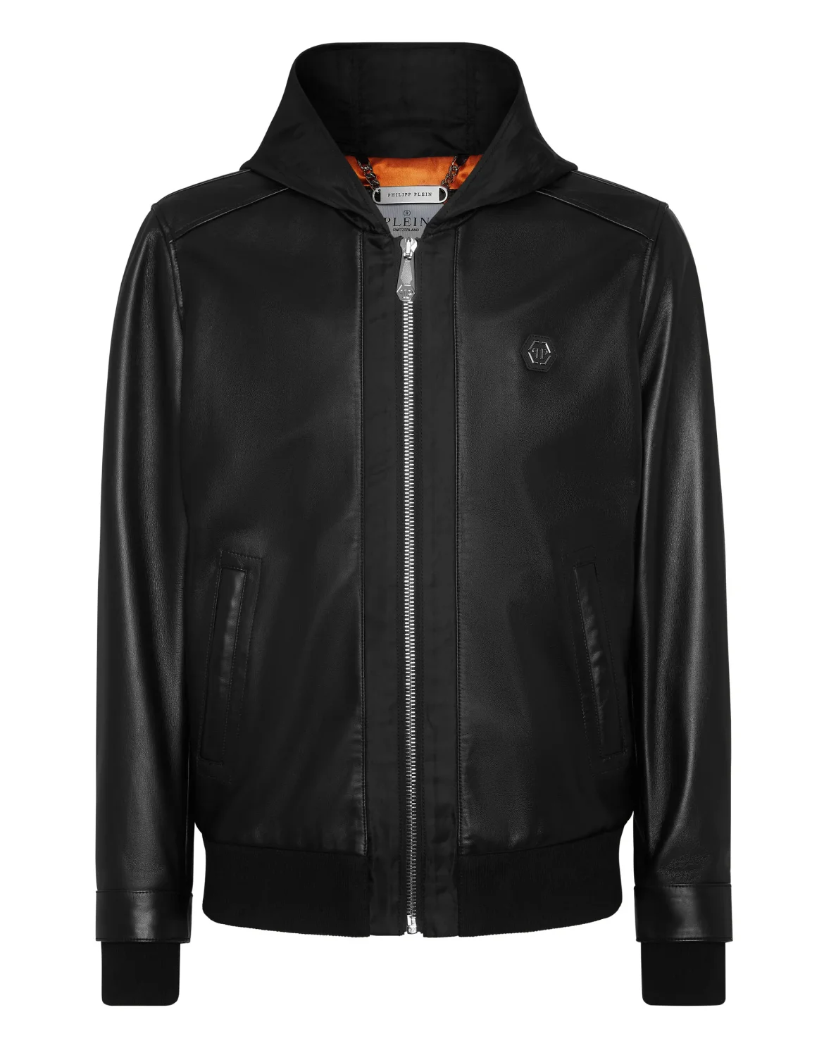 Leather Hooded Bomber with Satin Inserts, цвет: Черный