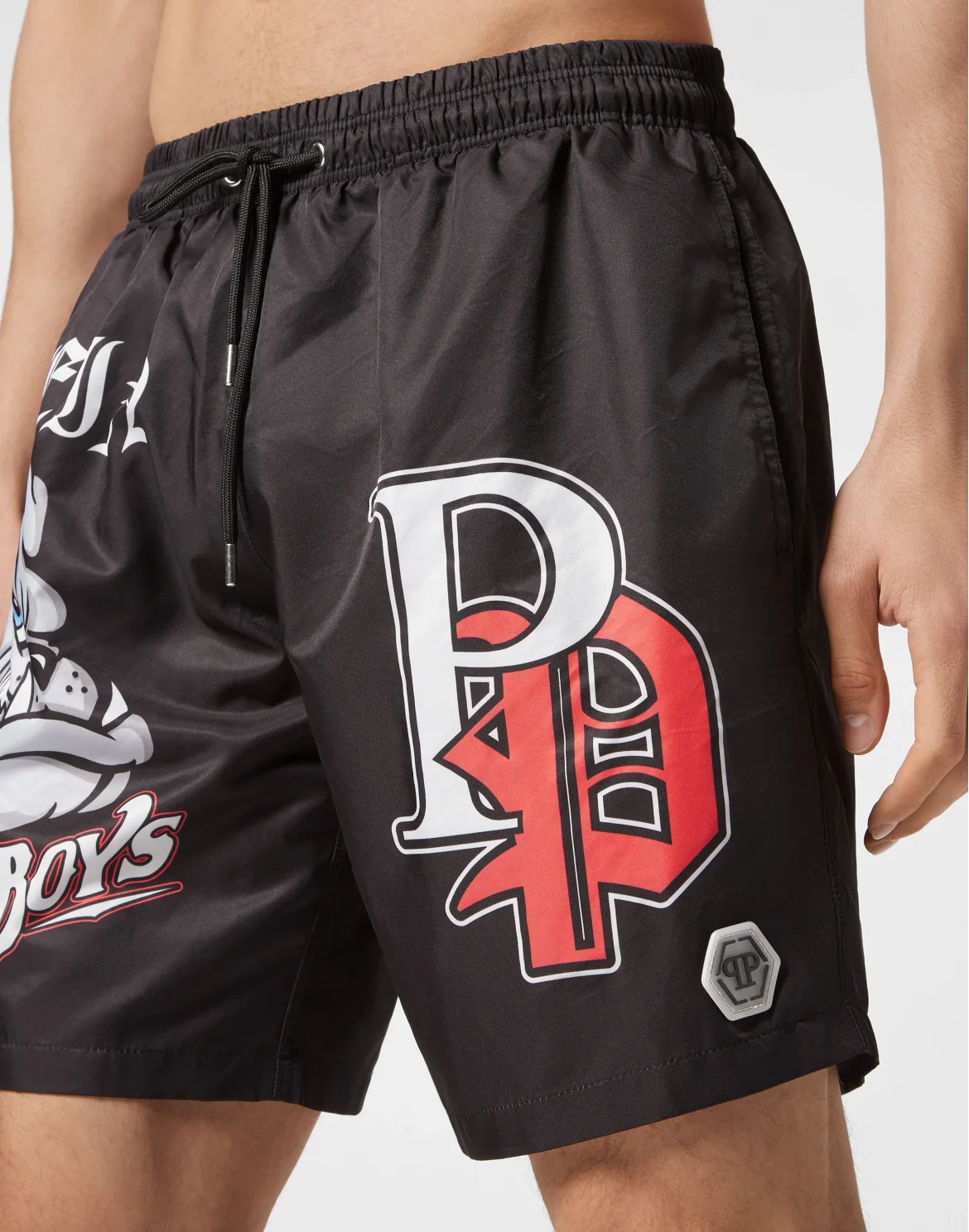 Jogging Shorts with Bulldog Print, цвет: Черный