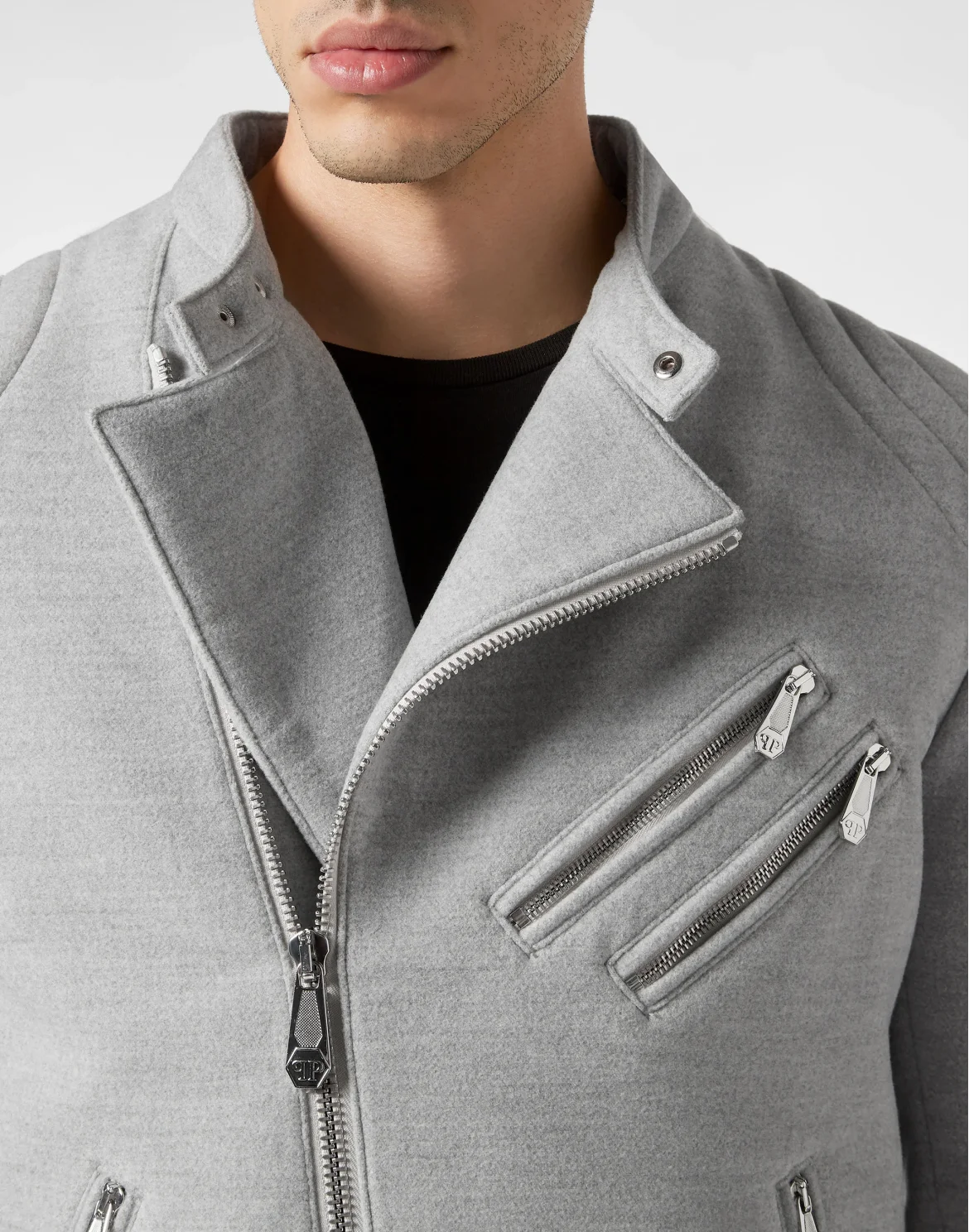 Woolen Cloth Biker Jacket Gothic Plein, цвет: Серый