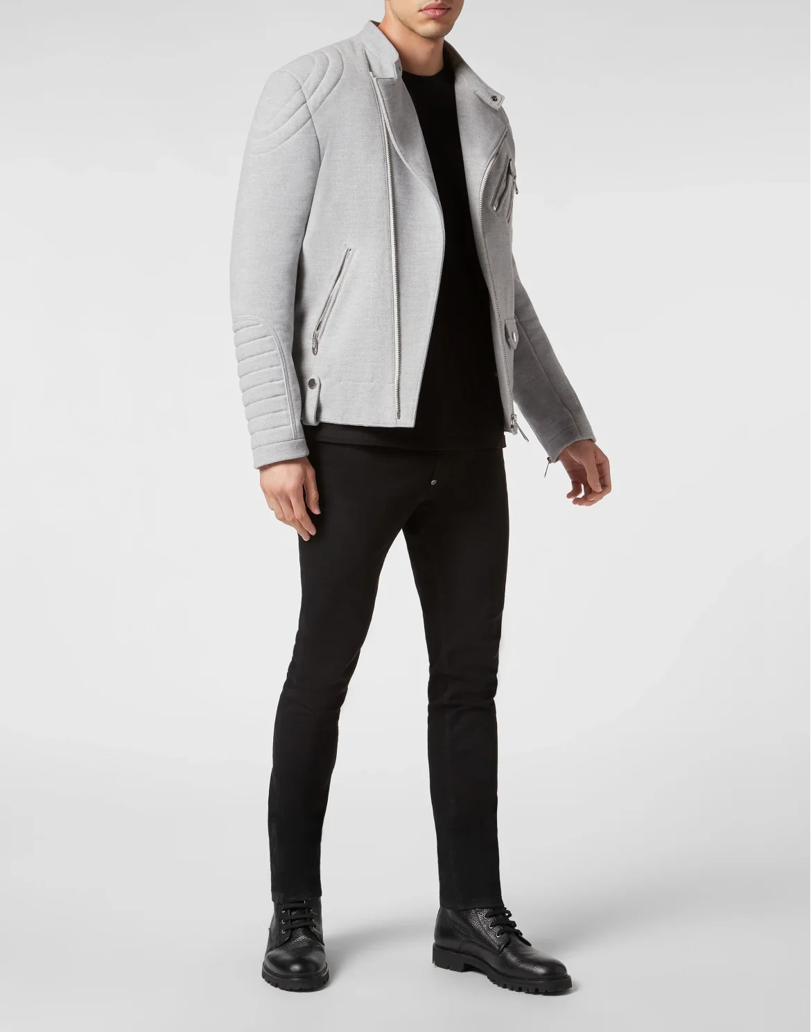 Woolen Cloth Biker Jacket Gothic Plein, цвет: Серый