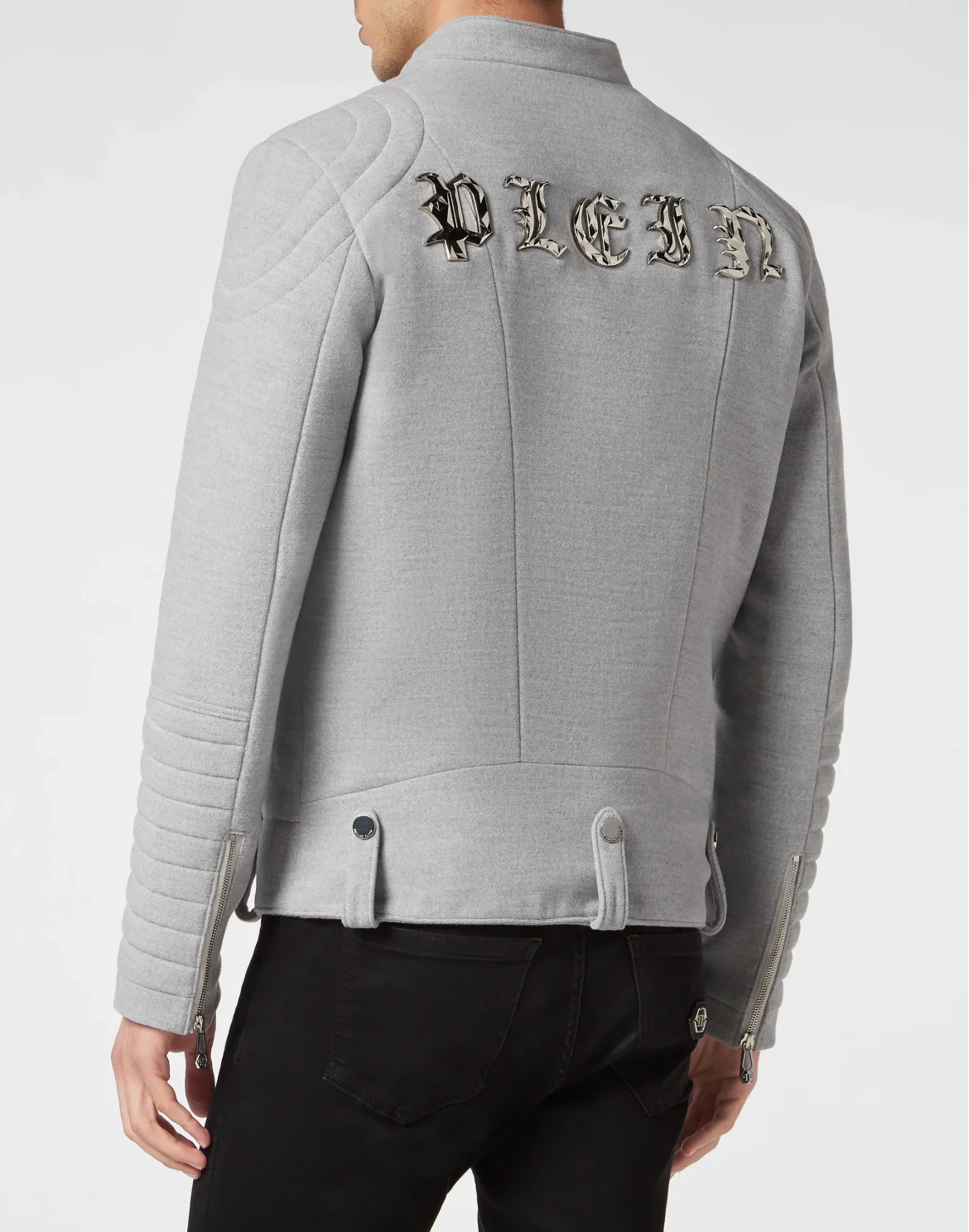Woolen Cloth Biker Jacket Gothic Plein, цвет: Серый
