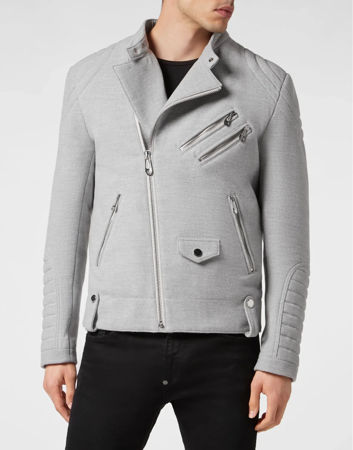 Woolen Cloth Biker Jacket Gothic Plein, цвет: Серый