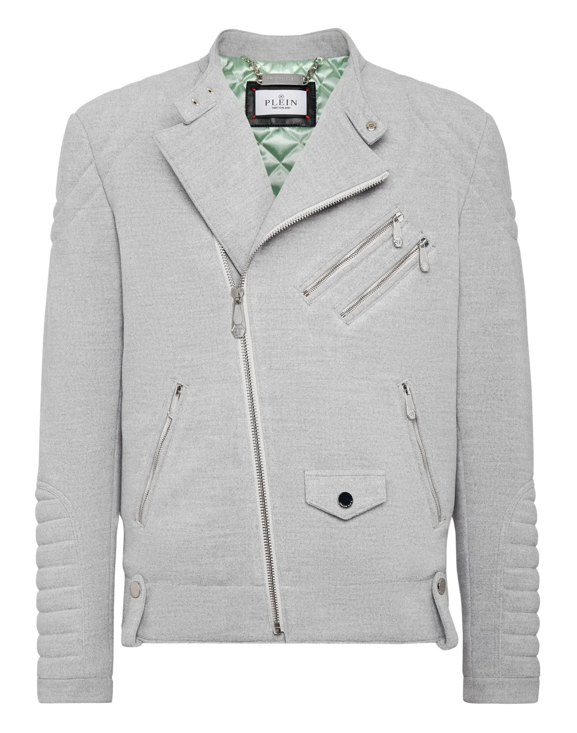 Woolen Cloth Biker Jacket Gothic Plein, цвет: Серый