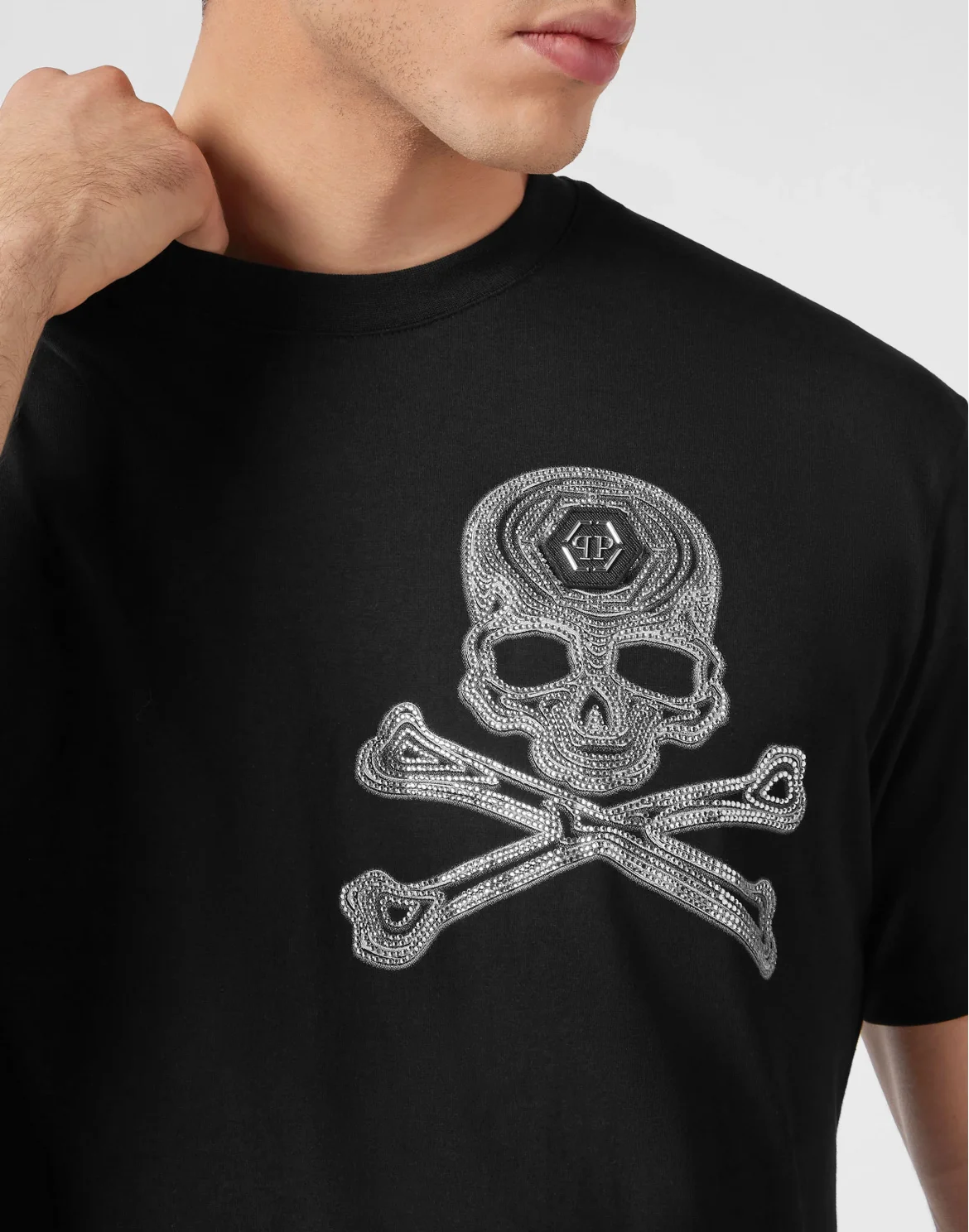 T-shirt Round Neck SS with Crystals Skull&Bones, цвет: Черный