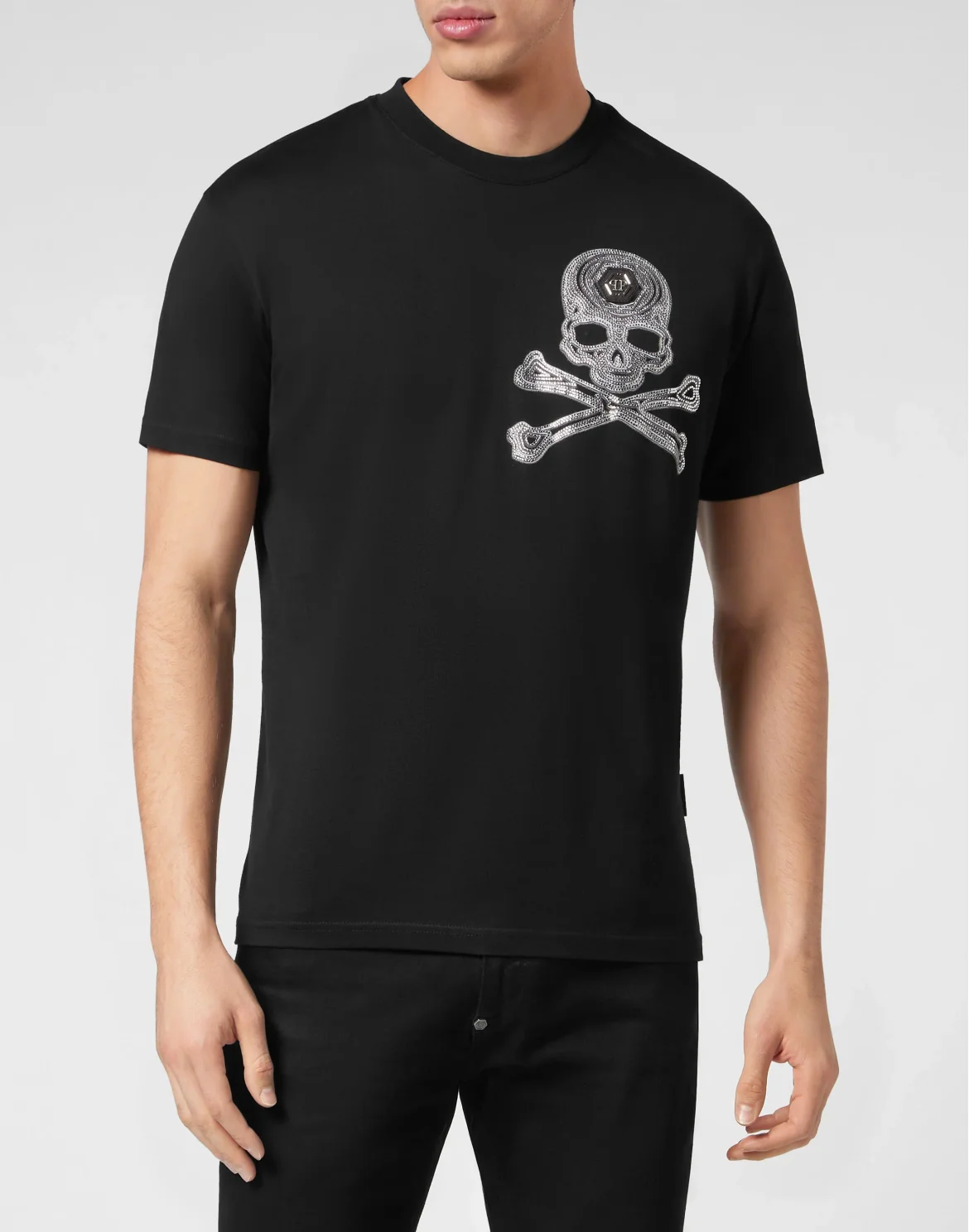 T-shirt Round Neck SS with Crystals Skull&Bones, цвет: Черный