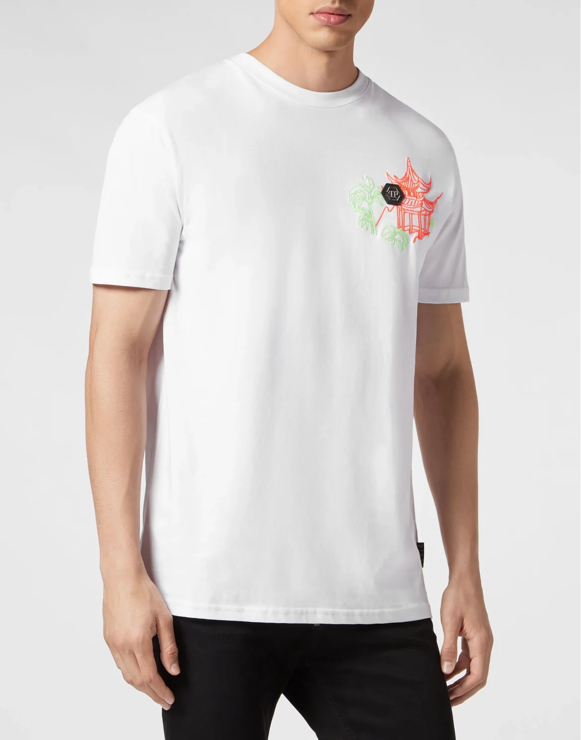 Embroidered T-shirt Round Neck SS, цвет: Белый
