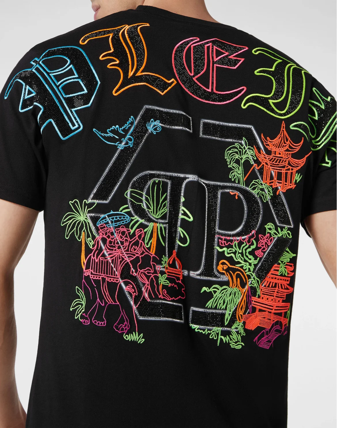 Embroidered T-shirt Round Neck SS, цвет: Черный