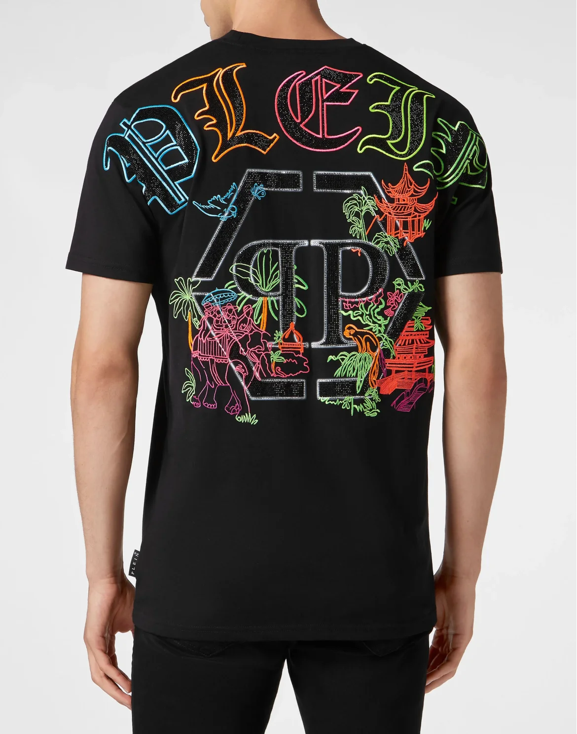 Embroidered T-shirt Round Neck SS, цвет: Черный