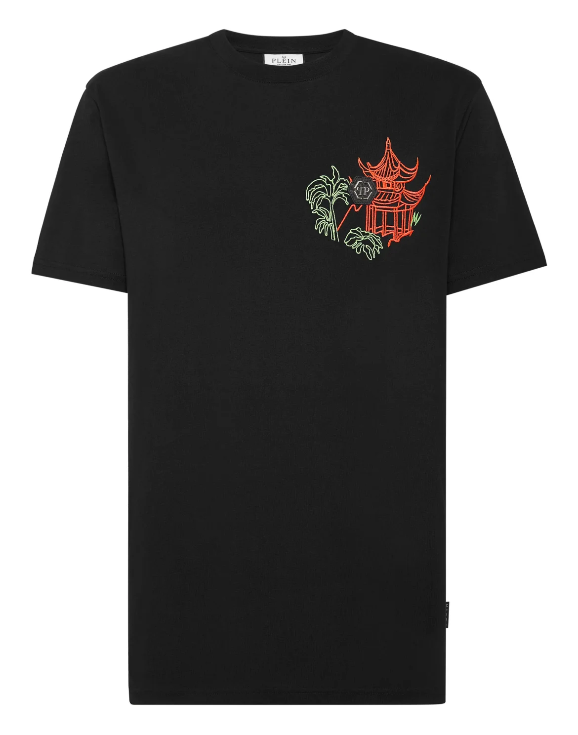 Embroidered T-shirt Round Neck SS, цвет: Черный