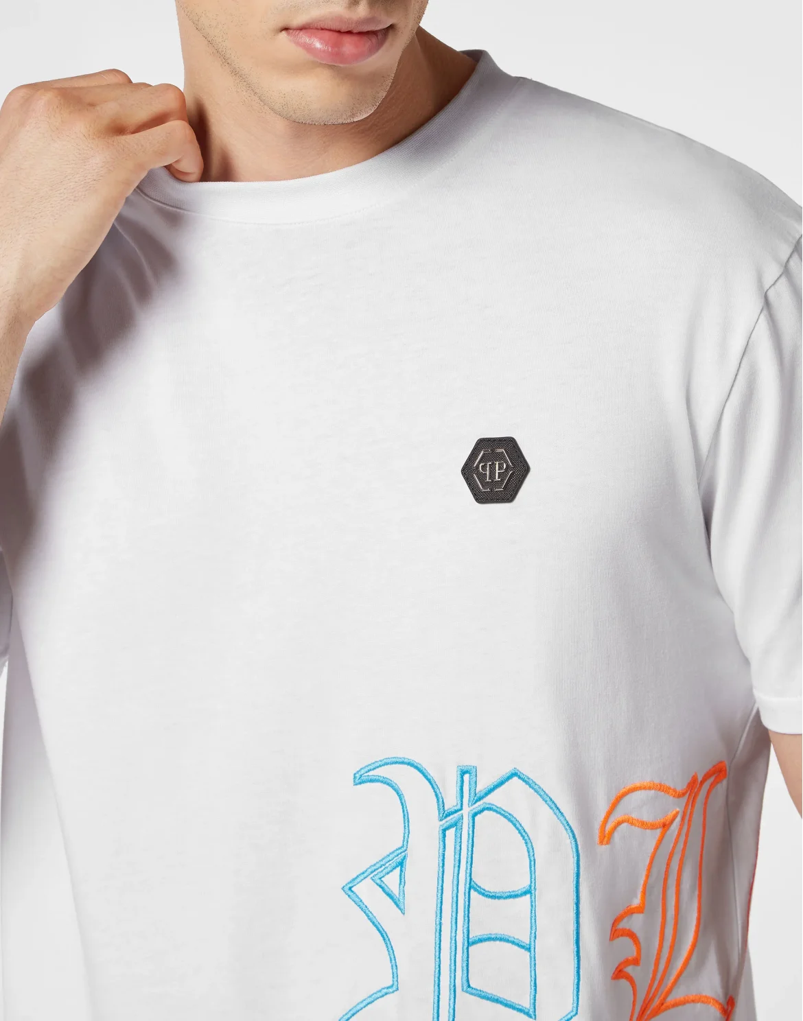 Embroidered T-shirt Round Neck SS, цвет: Белый