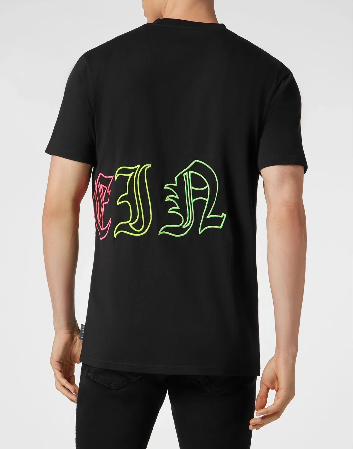 Embroidered T-shirt Round Neck SS, цвет: Черный