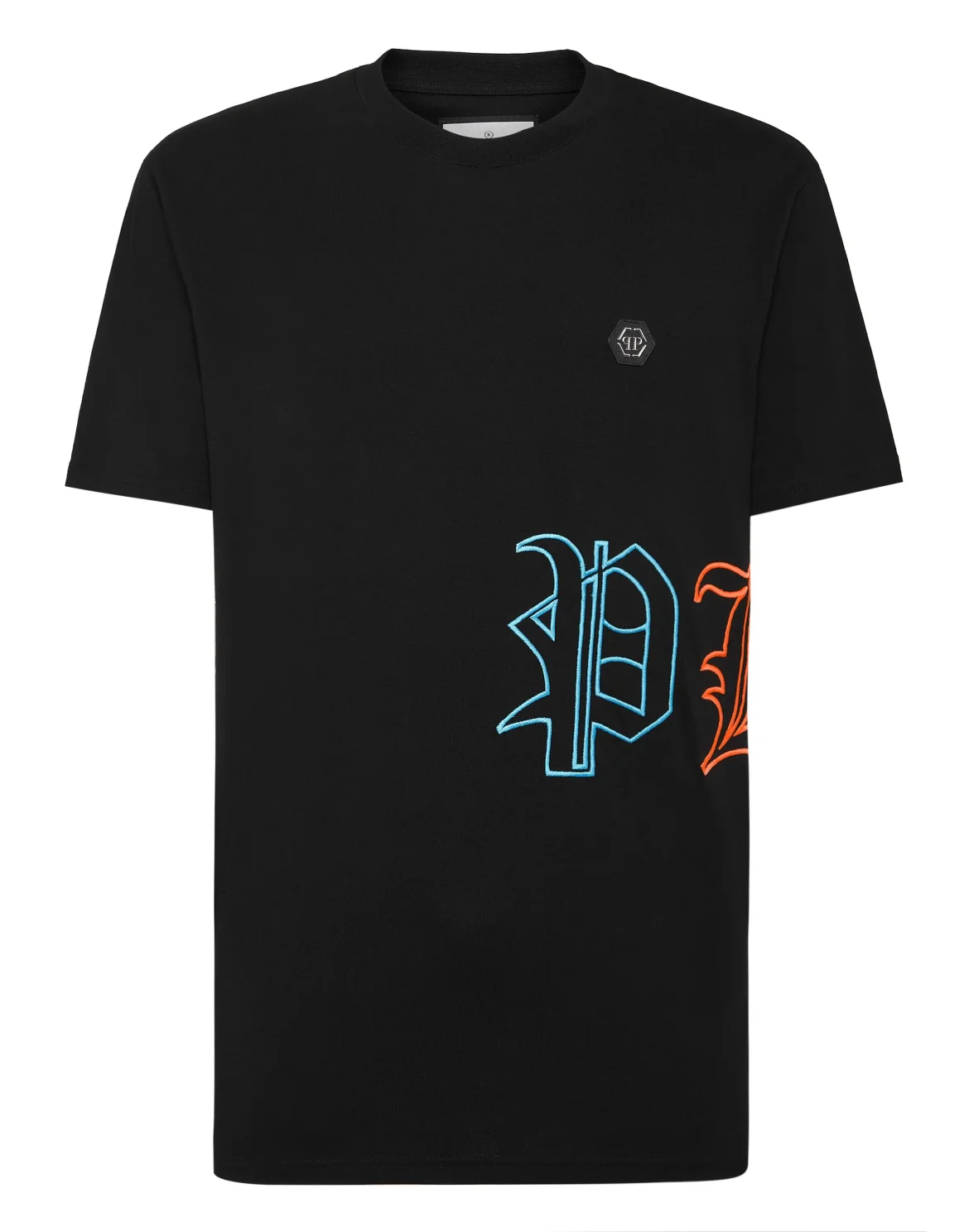 Embroidered T-shirt Round Neck SS, цвет: Черный