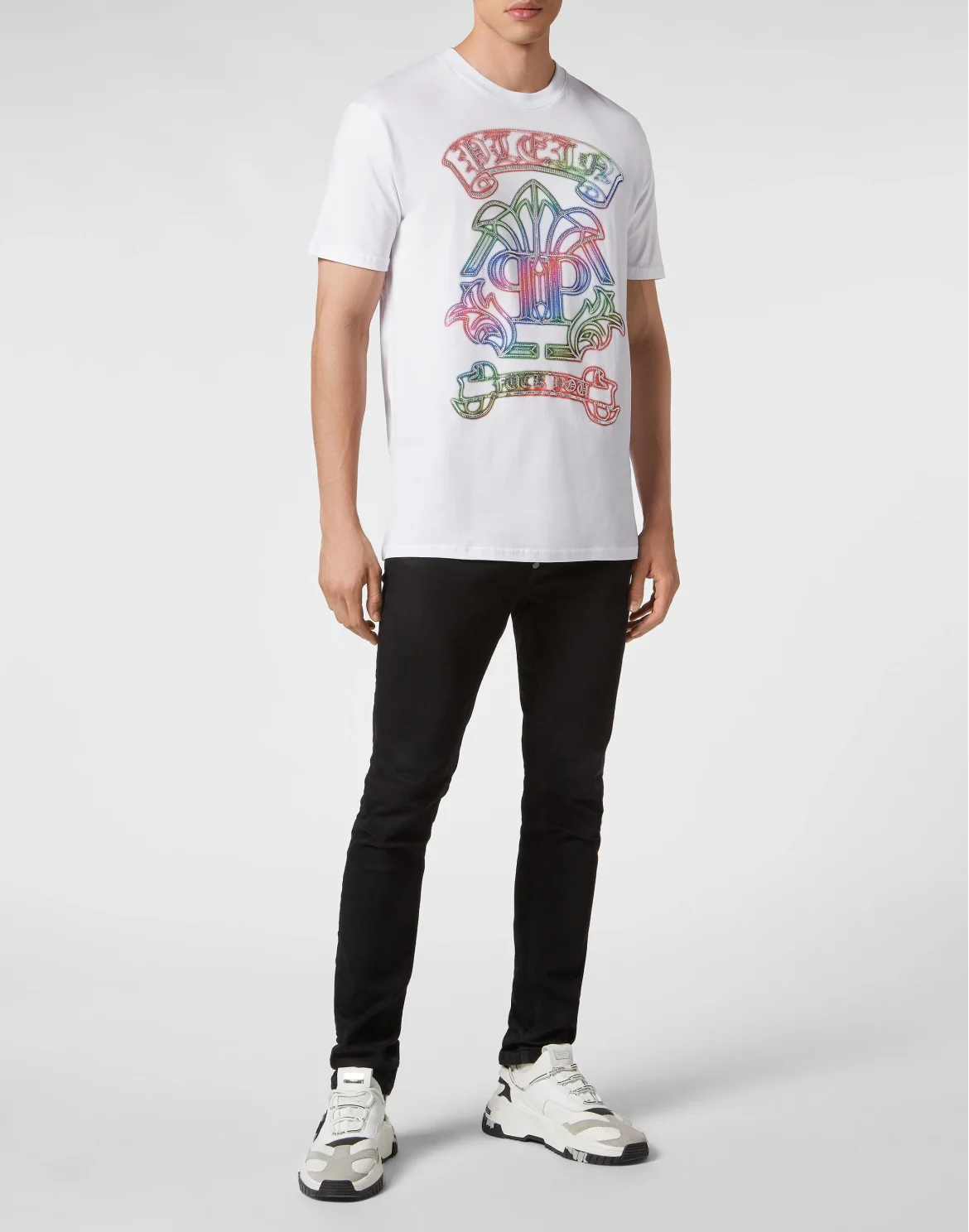 Embroidered T-shirt Round Neck SS with Crystals Gothic Banner, цвет: Белый