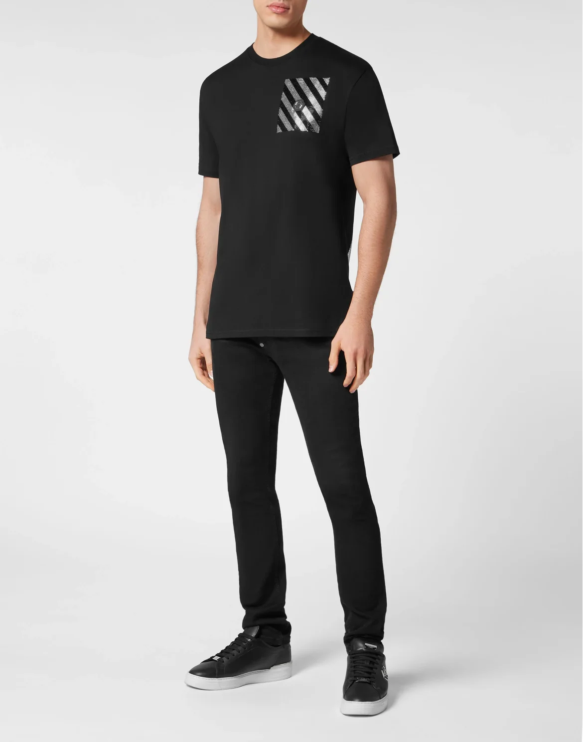 T-shirt Round Neck SS with Crystals Rainbow Stripes, цвет: Черный