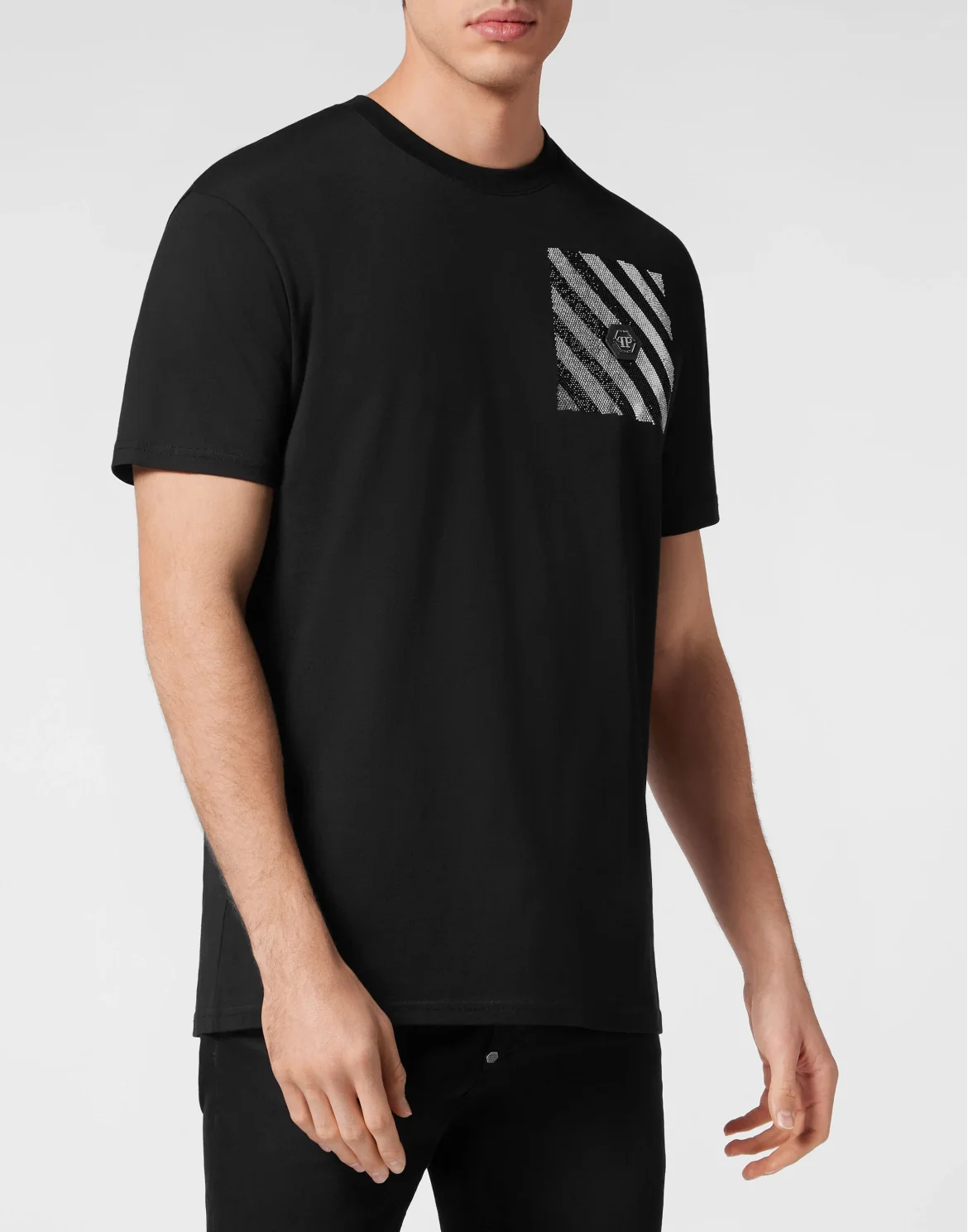 T-shirt Round Neck SS with Crystals Rainbow Stripes, цвет: Черный