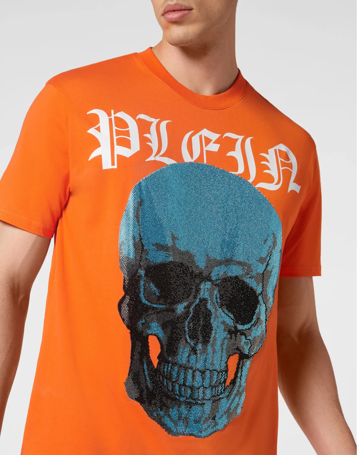 T-shirt Round Neck SS with Crystals Skull, цвет: Оранжевый