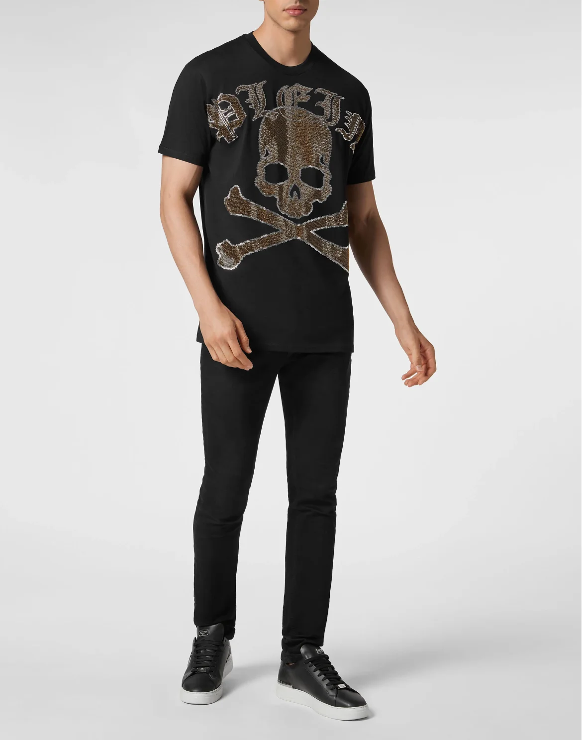 T-shirt Round Neck SS with Crystals Gothic Plein Strass, цвет: Черный