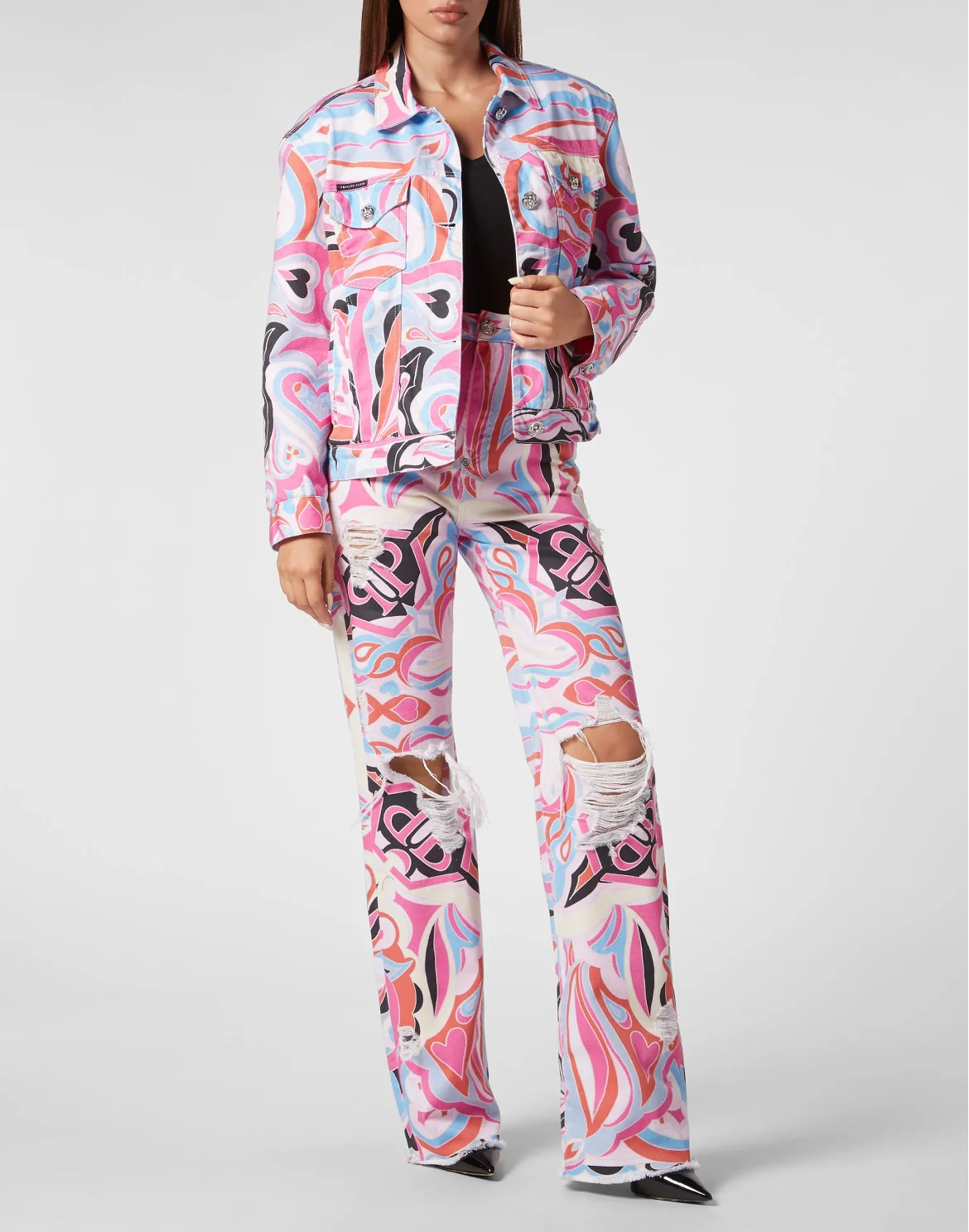 Denim Shoulder Padded Jacket Colorful Circus, цвет: Белый