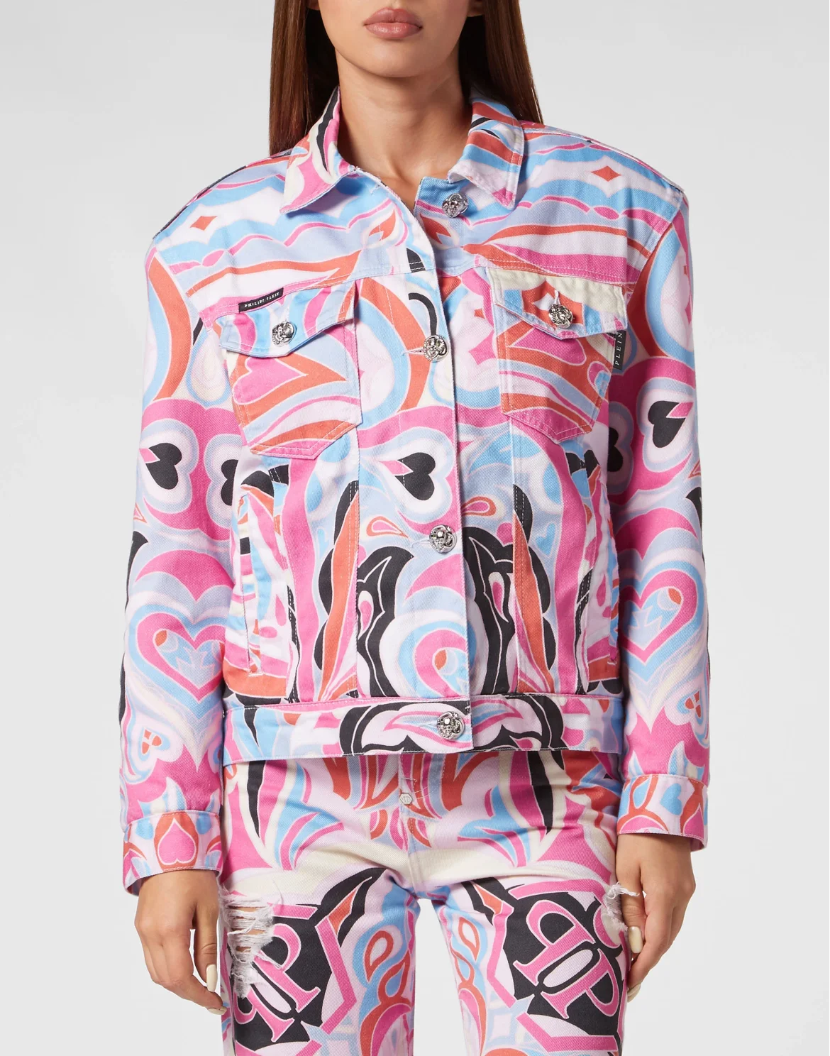 Denim Shoulder Padded Jacket Colorful Circus, цвет: Белый