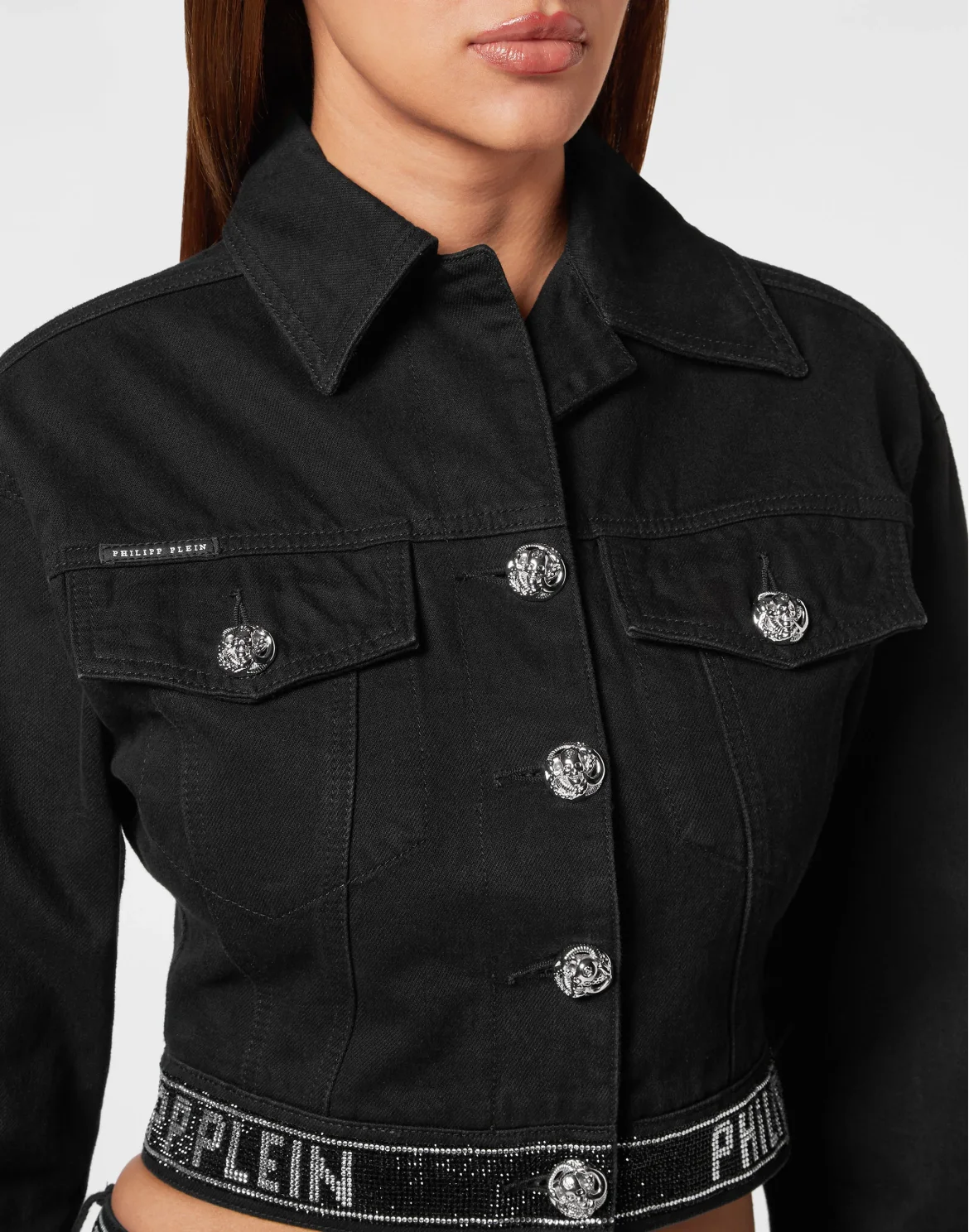 Denim Cropped Jacket Crystal, цвет: Черный