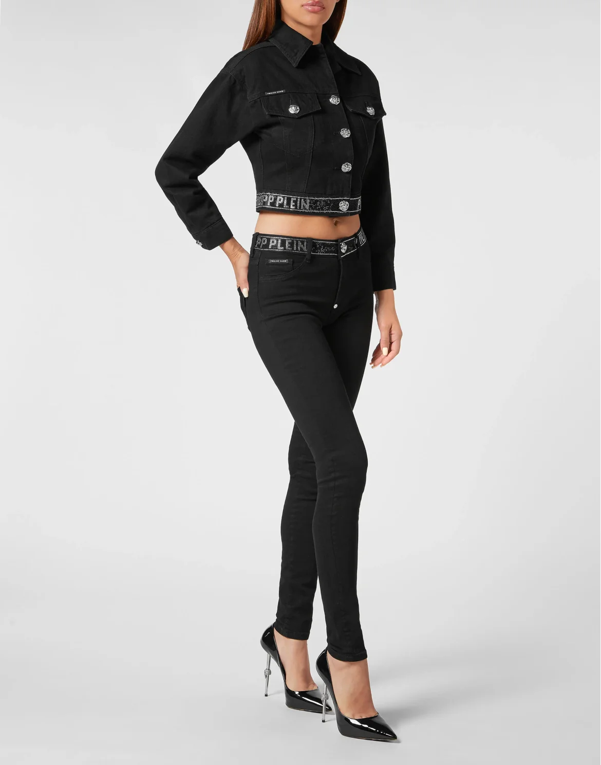 Denim Cropped Jacket Crystal, цвет: Черный