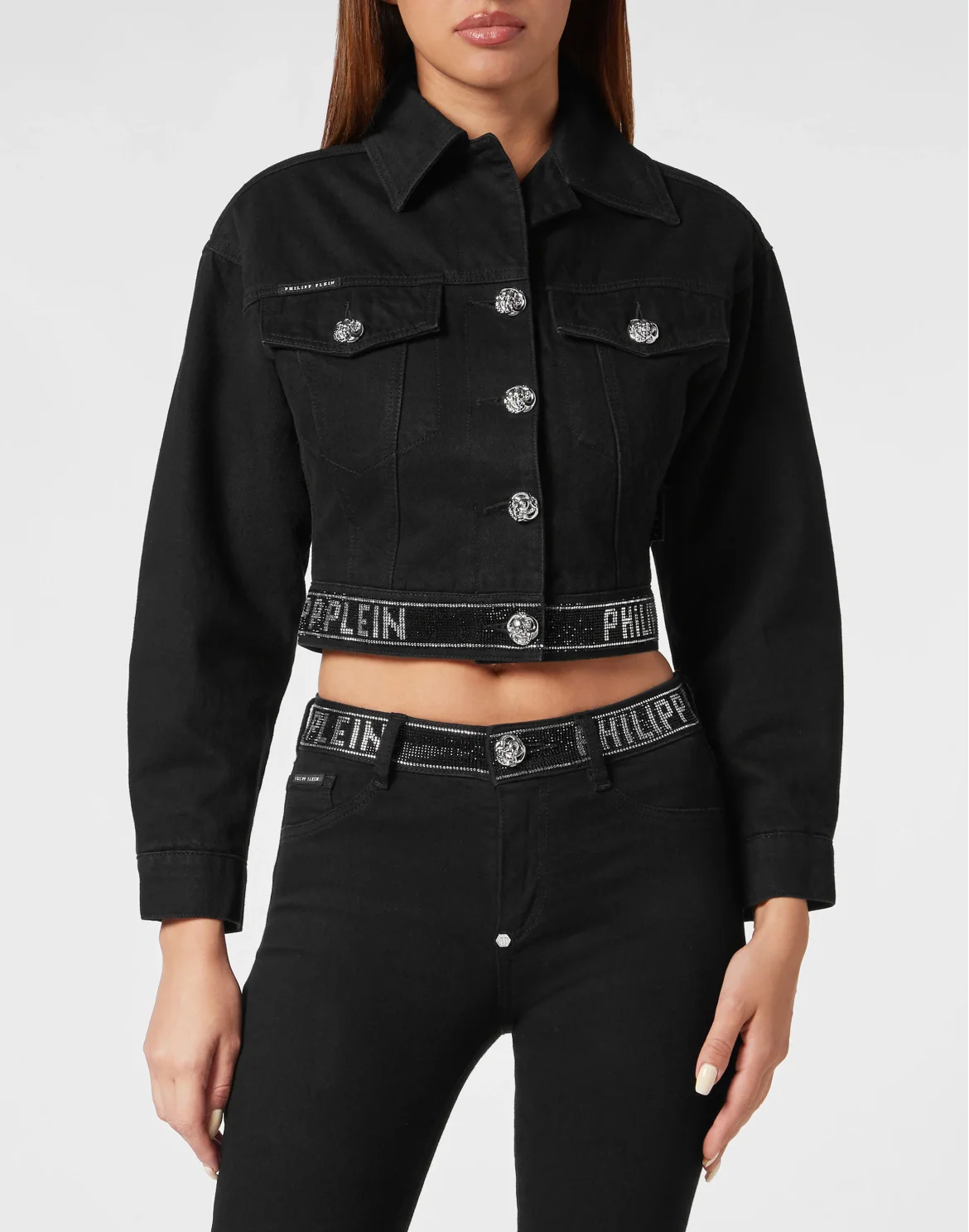 Denim Cropped Jacket Crystal, цвет: Черный