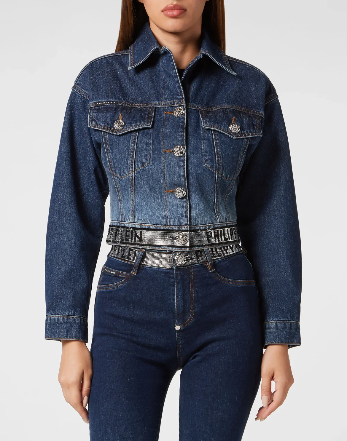 Denim Cropped Jacket Crystal, цвет: Синий