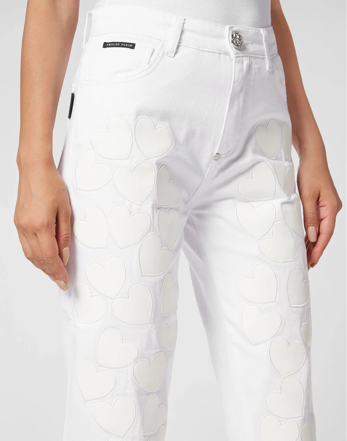 Denim Trousers Mom Fit Heart, цвет: Белый