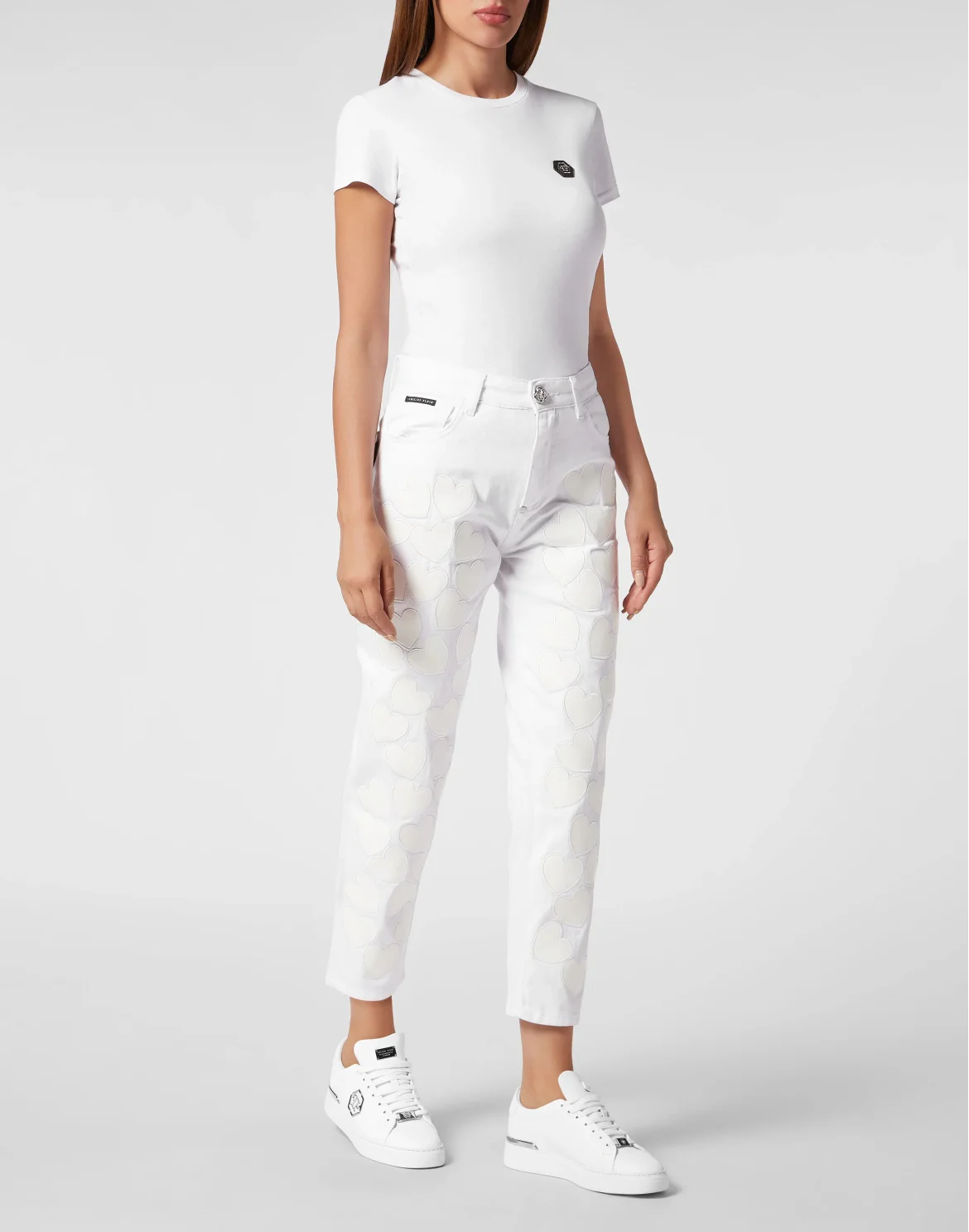 Denim Trousers Mom Fit Heart, цвет: Белый