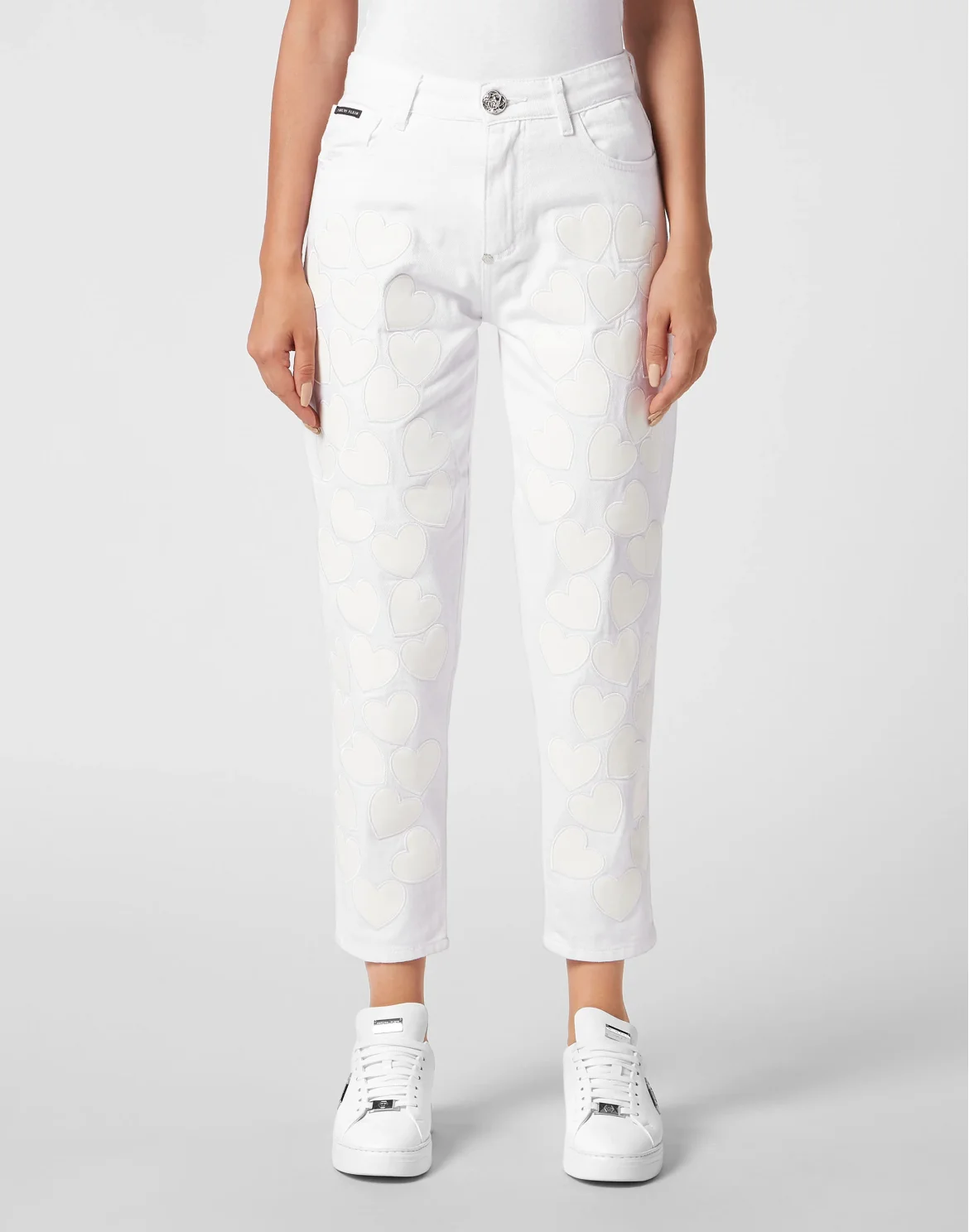 Denim Trousers Mom Fit Heart, цвет: Белый