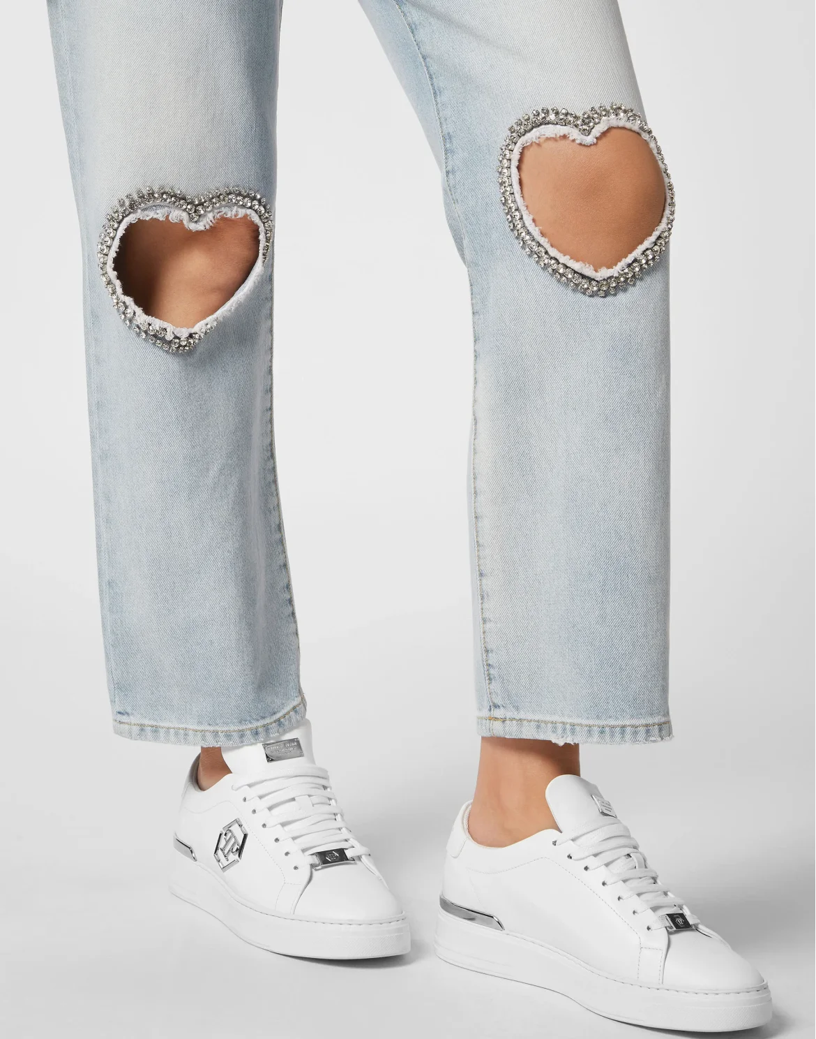Denim Trousers Loose Fit Heart Patch, цвет: Голубой