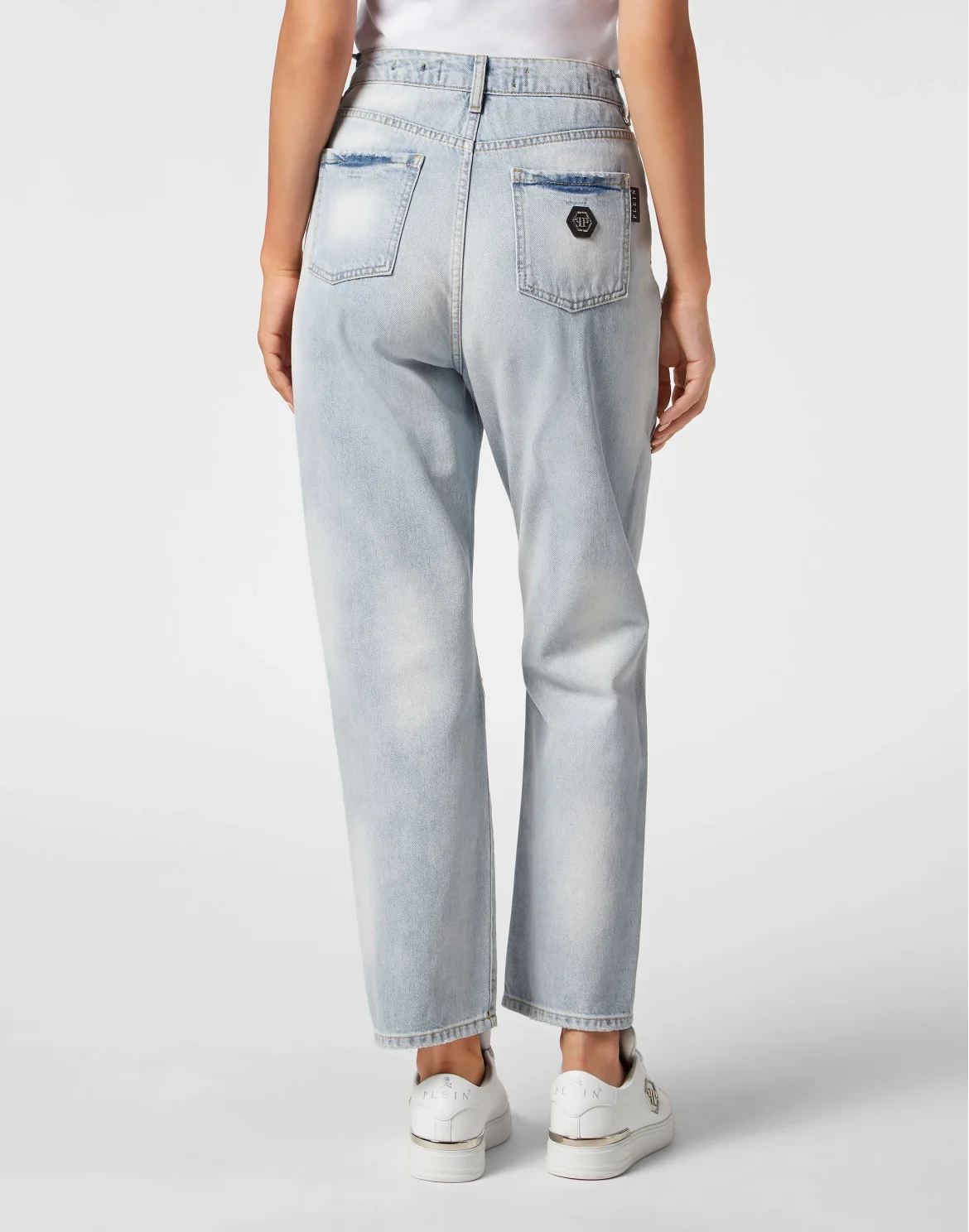 Denim Trousers Loose Fit Heart Patch, цвет: Голубой