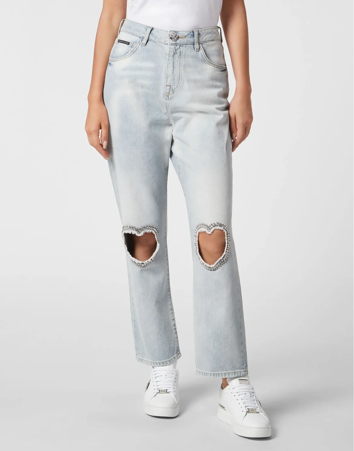 Denim Trousers Loose Fit Heart Patch, цвет: Голубой