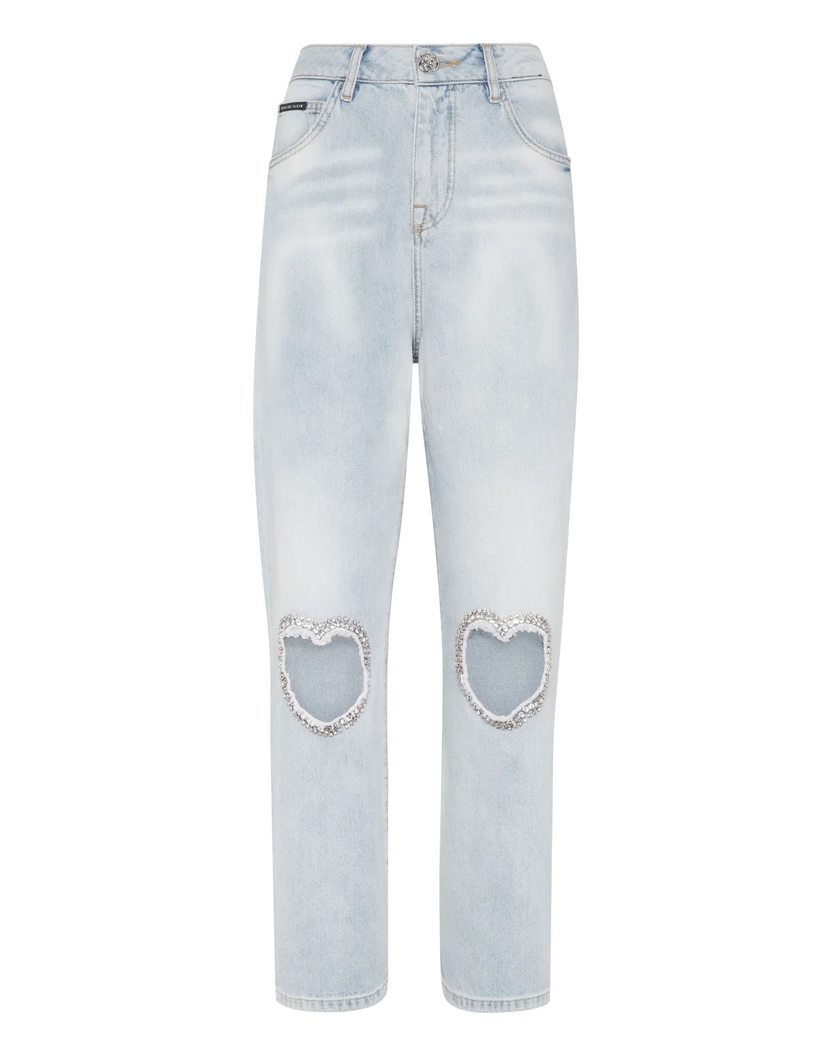 Denim Trousers Loose Fit Heart Patch, цвет: Голубой